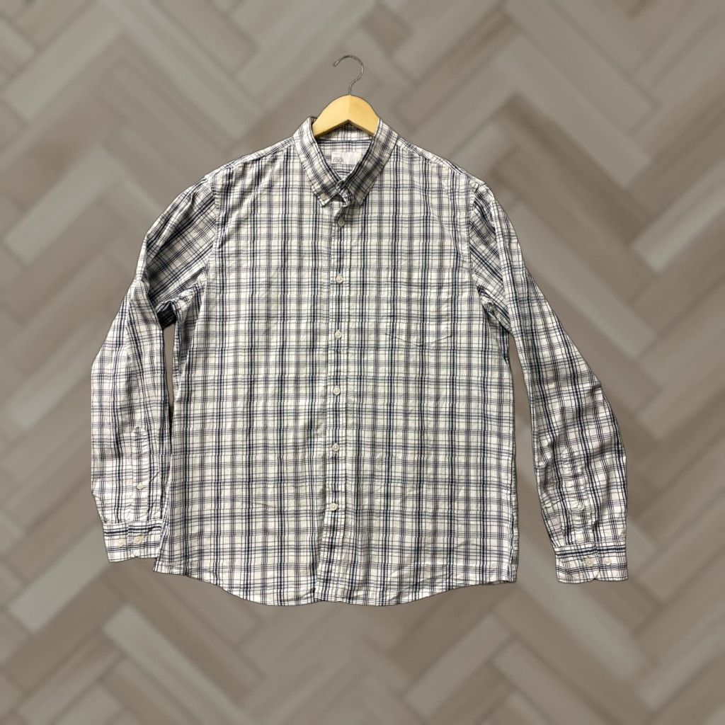 Nordstrom VINTAGE Nordstrom Dress Shirt Men XL Long Sleeve Gray Slim Fit Check Non-Iron Button-Down Collar Shirt Size 46R - 1 Thumbnail