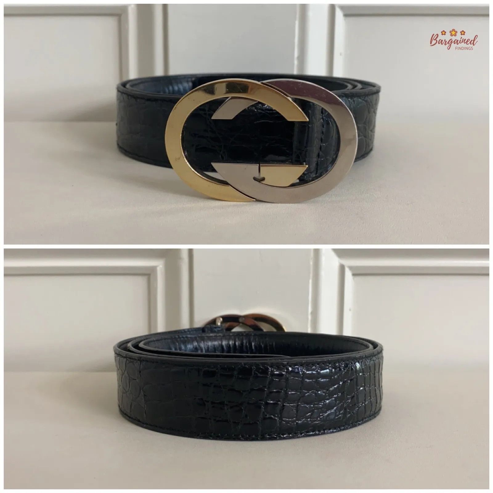 Gucci Gucci Crocodile Leather Gold/Silver Interlocking G Buckle Size 34 - 6 Thumbnail