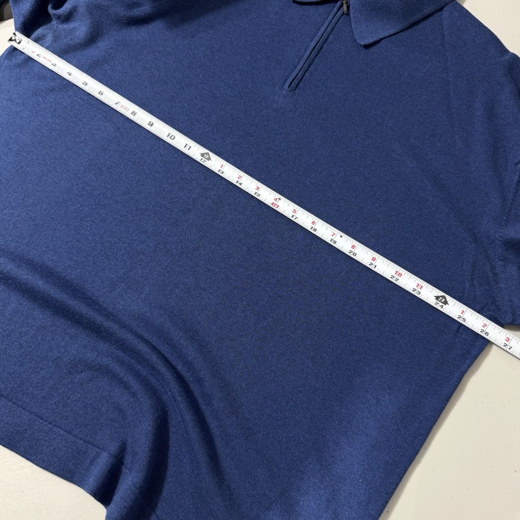 Vintage VINTAGE Luca diMarco Shirt XL Blue Silk/Cotton 1/4 Zip Collared 90s Men’s Slim/Luxury Brand: Luca diMarco 1/4 Zip Faint stain on front Size US XL / EU 56 / 4 - 3 Thumbnail