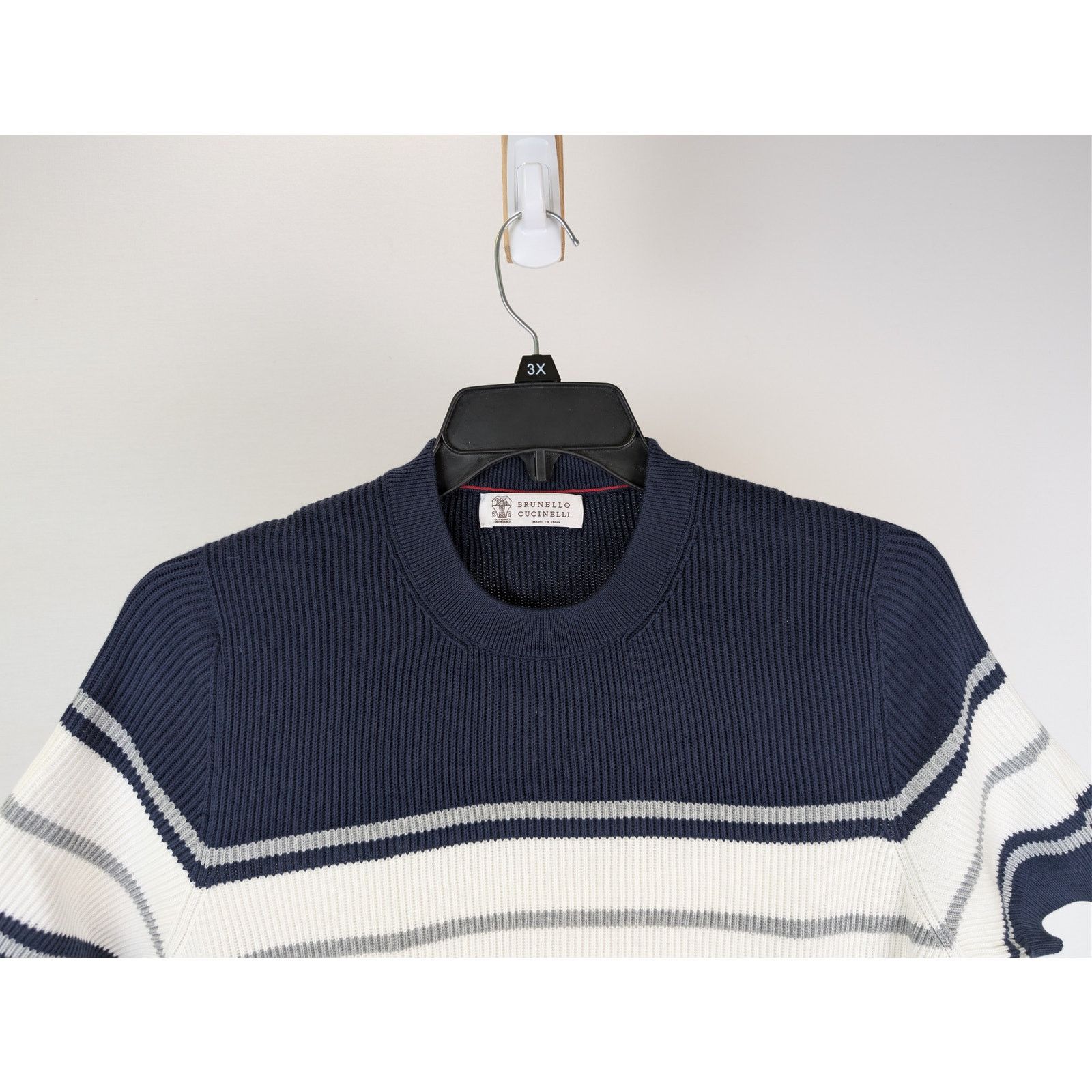 Brunello Cucinelli o1rshd1 CC20 Short-Sleeve Striped Crewneck Sweater navy blue Size US M / EU 48-50 / 2 - 3 Thumbnail