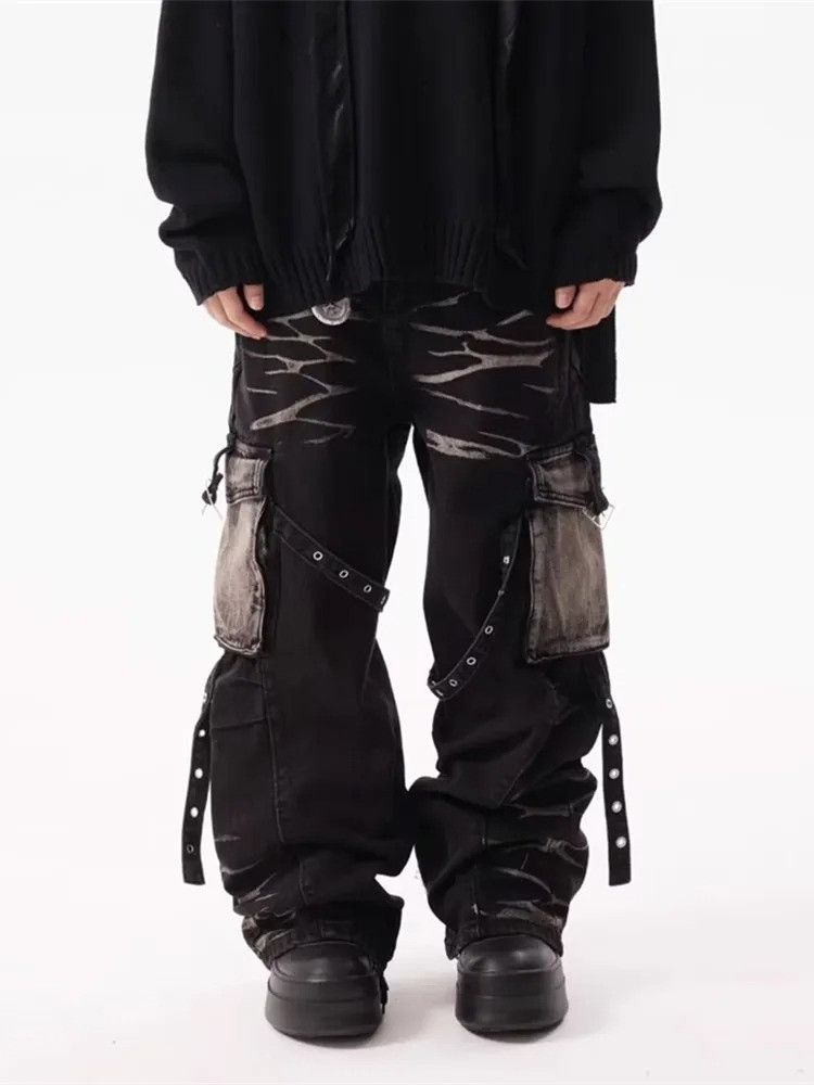 Vintage Y2K Streetwear Ripple Strap Baggy Cargo Jeans Size US 30 / EU 46 - 3 Thumbnail