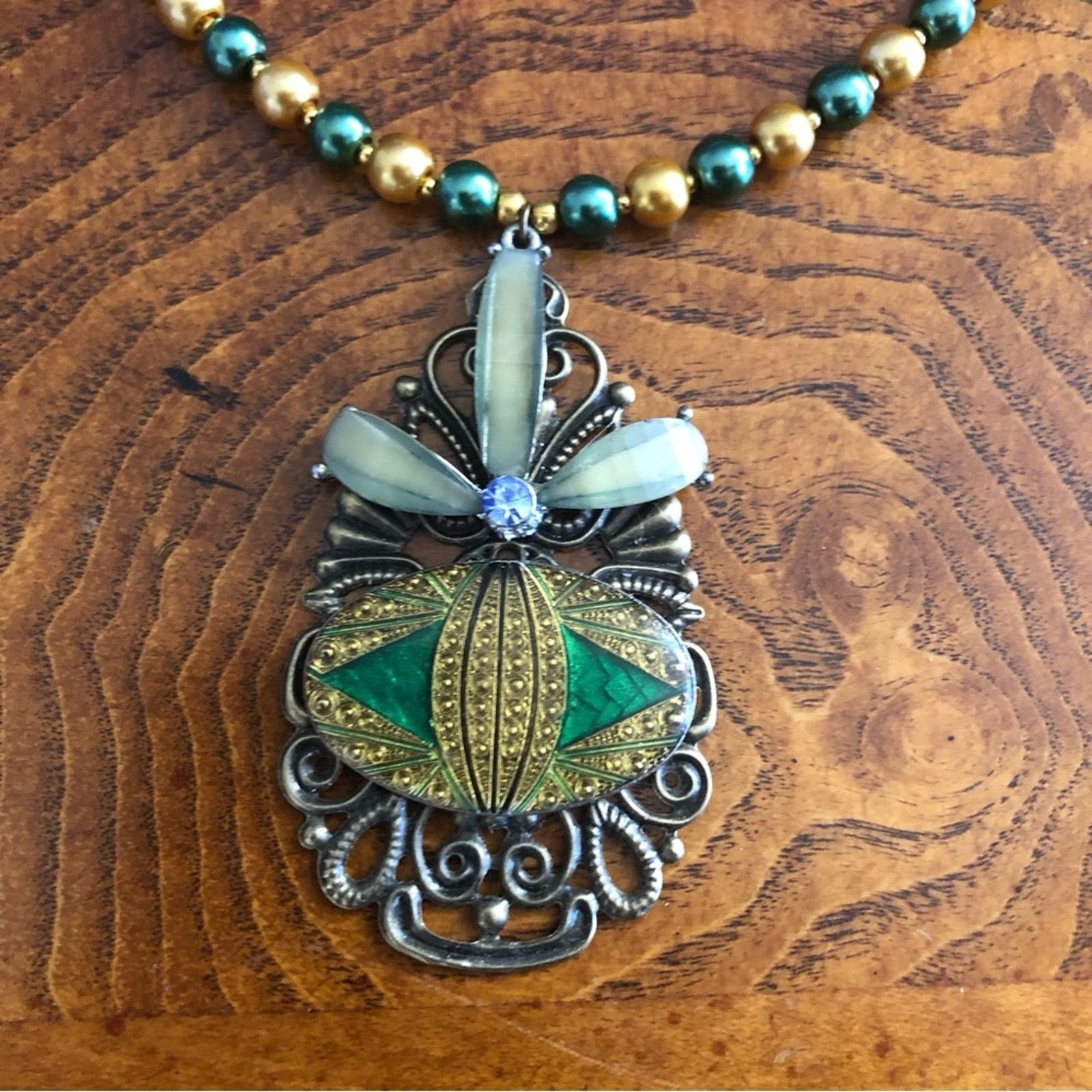 Handmade Handcrafted repurpose filigree medallion Pearl necklace Size ONE SIZE - 9 Thumbnail