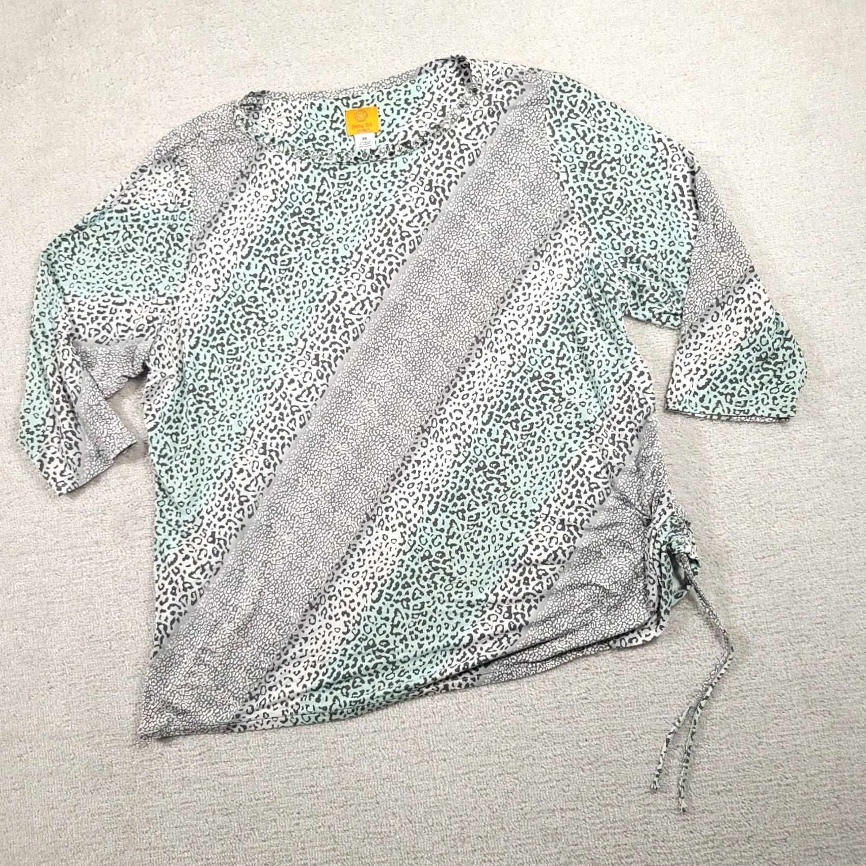 Vintage Ruby Rd Shirt Women's 3X Animal Print 3/4 Sleeve Stretch Rhinstones Size XXL / US 16-18 / IT 52-54 - 2 Thumbnail