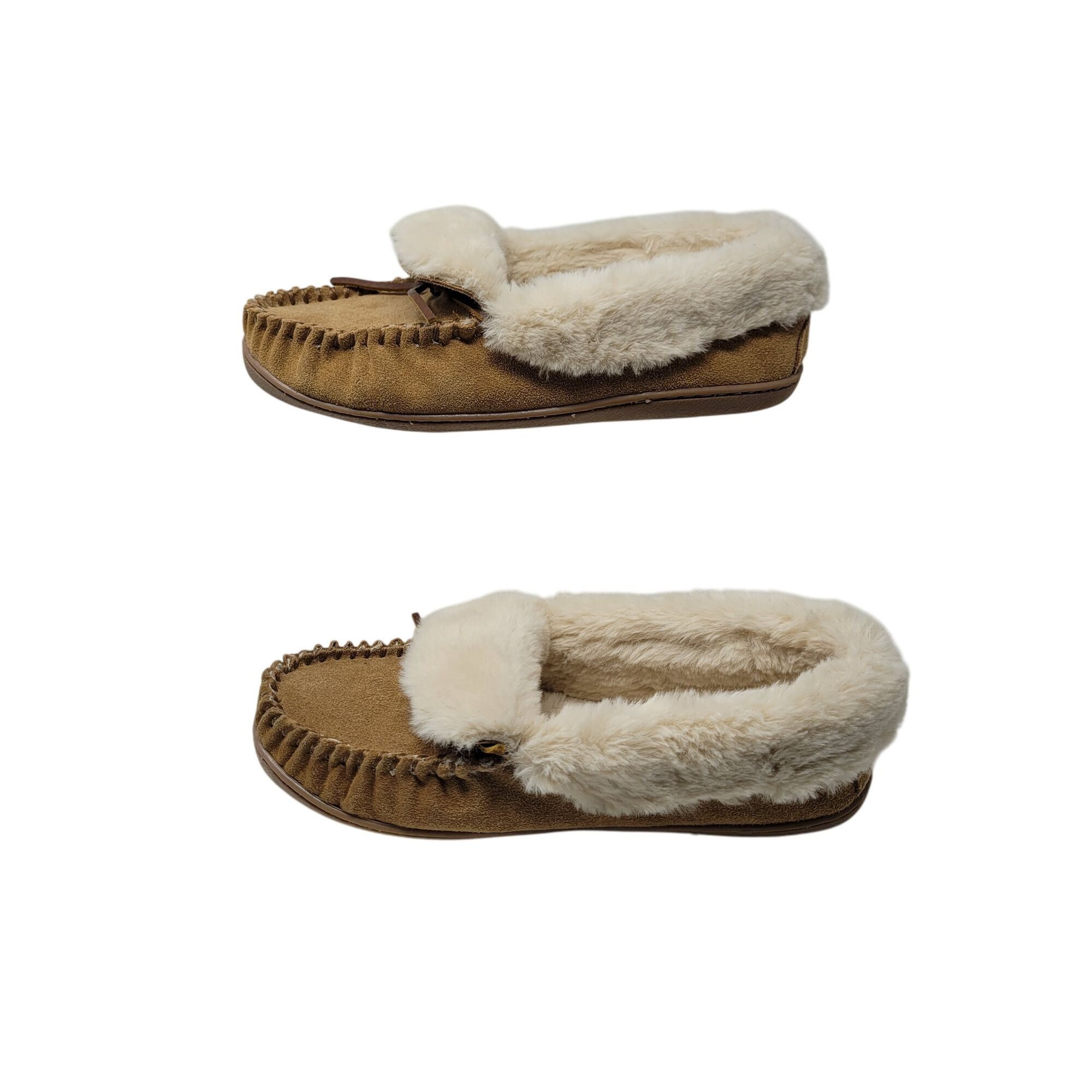 Minnetonka Minnetonka Womens Tan Suede Moccasin Slippers Sherpa Faux F Size US 9 / IT 39 - 6 Thumbnail