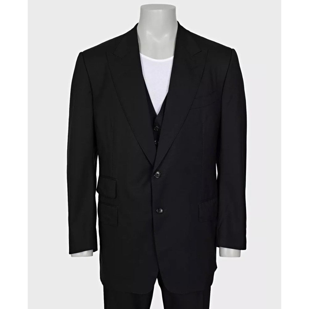 Tom Ford Tom Ford Men’s Black Three-Piece Wool Suit IT58 4XL Size 54L - 4 Thumbnail
