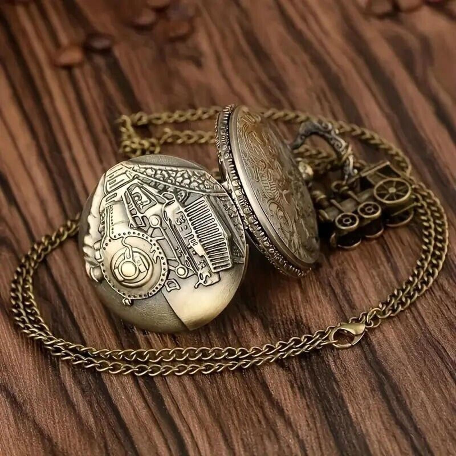 Other Locomotive Steam Train Classic Bronze Quartz Pocket Watch Size ONE SIZE - 4 Thumbnail