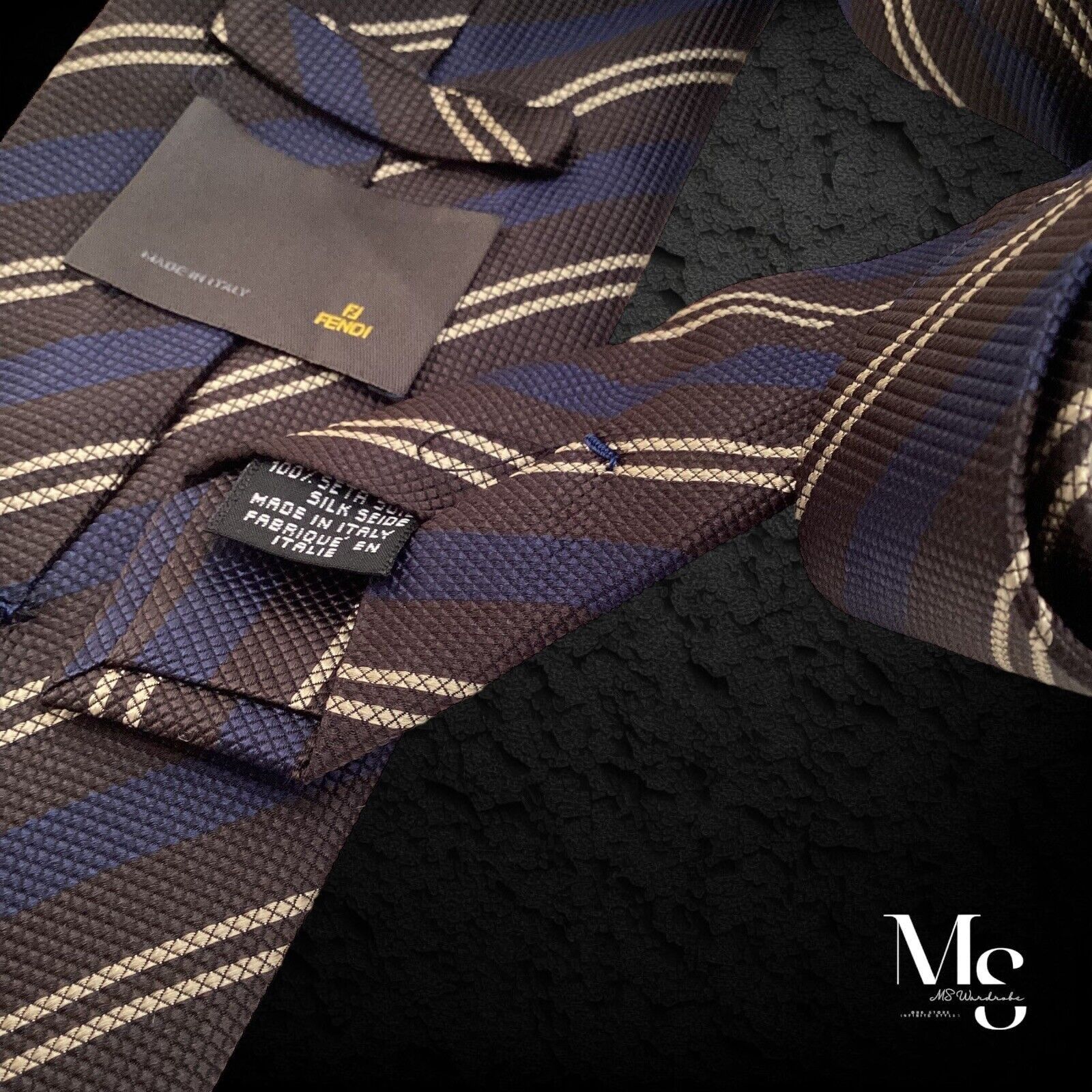 Fendi FENDI FF Current Brown Striped Silk Tie Made In Italy W:3.75 Size ONE SIZE - 4 Thumbnail