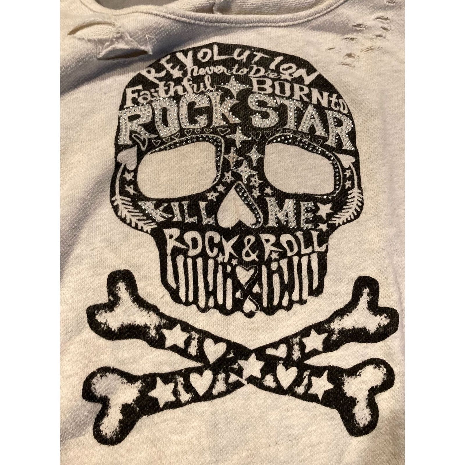 Vintage VINTAGE Rock Star Skull $ Crossbones Sweatshirt Gray Mens Size ONE SIZE - 2 Thumbnail