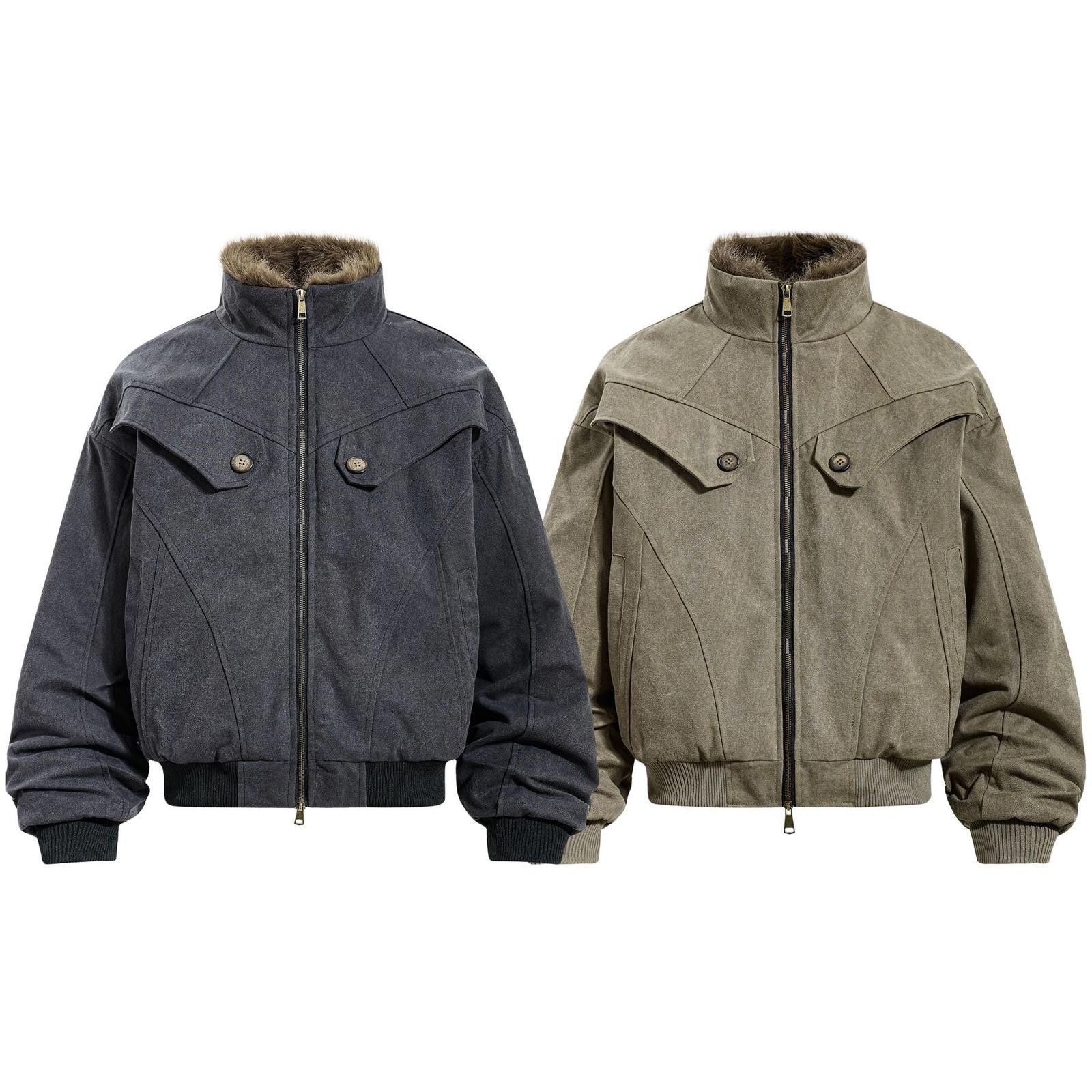 Japanese Brand Charcoal Gray Faux Fur Lined Bomber Jacket, Warm Winter Coat Size US M / EU 48-50 / 2 - 4 Thumbnail