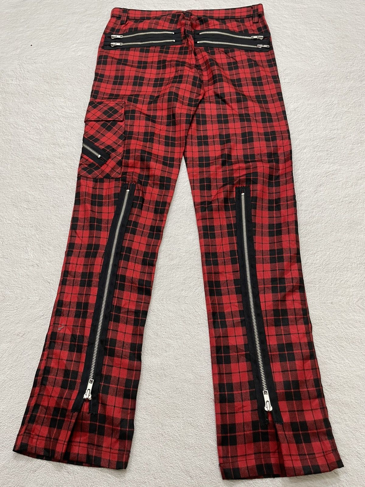 Le Grande Bleu (L.G.B.) 2000s Red Tartan Punk Zipper Pants Bondage Grunge Y2K Size US 31 - 2 Thumbnail