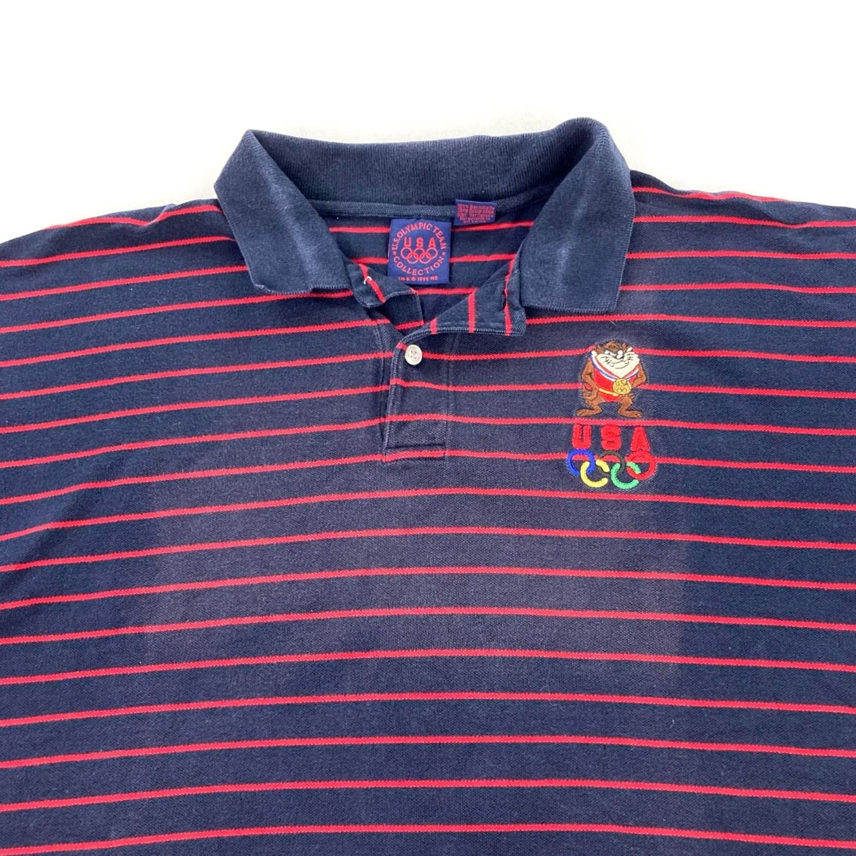 Vintage USA Olympic Men’s Looney Tunes Polo Shirt Blue Striped XL Size US XL / EU 56 / 4 - 7 Thumbnail