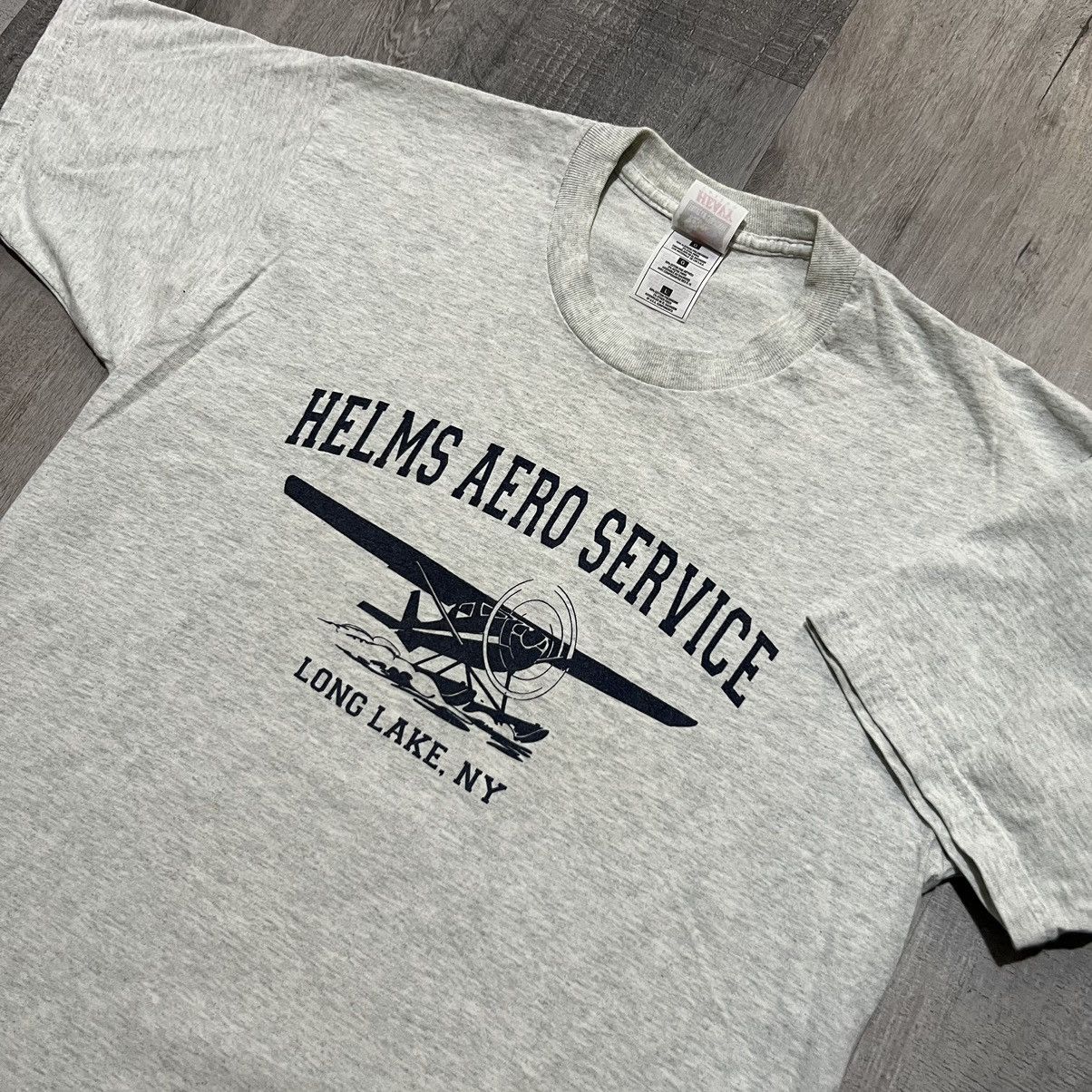 Fruit Of The Loom × Vintage VTG Helms Aero Service Grey New York Aviation Pilot T Shirt Size US L / EU 52-54 / 3 - 2 Thumbnail