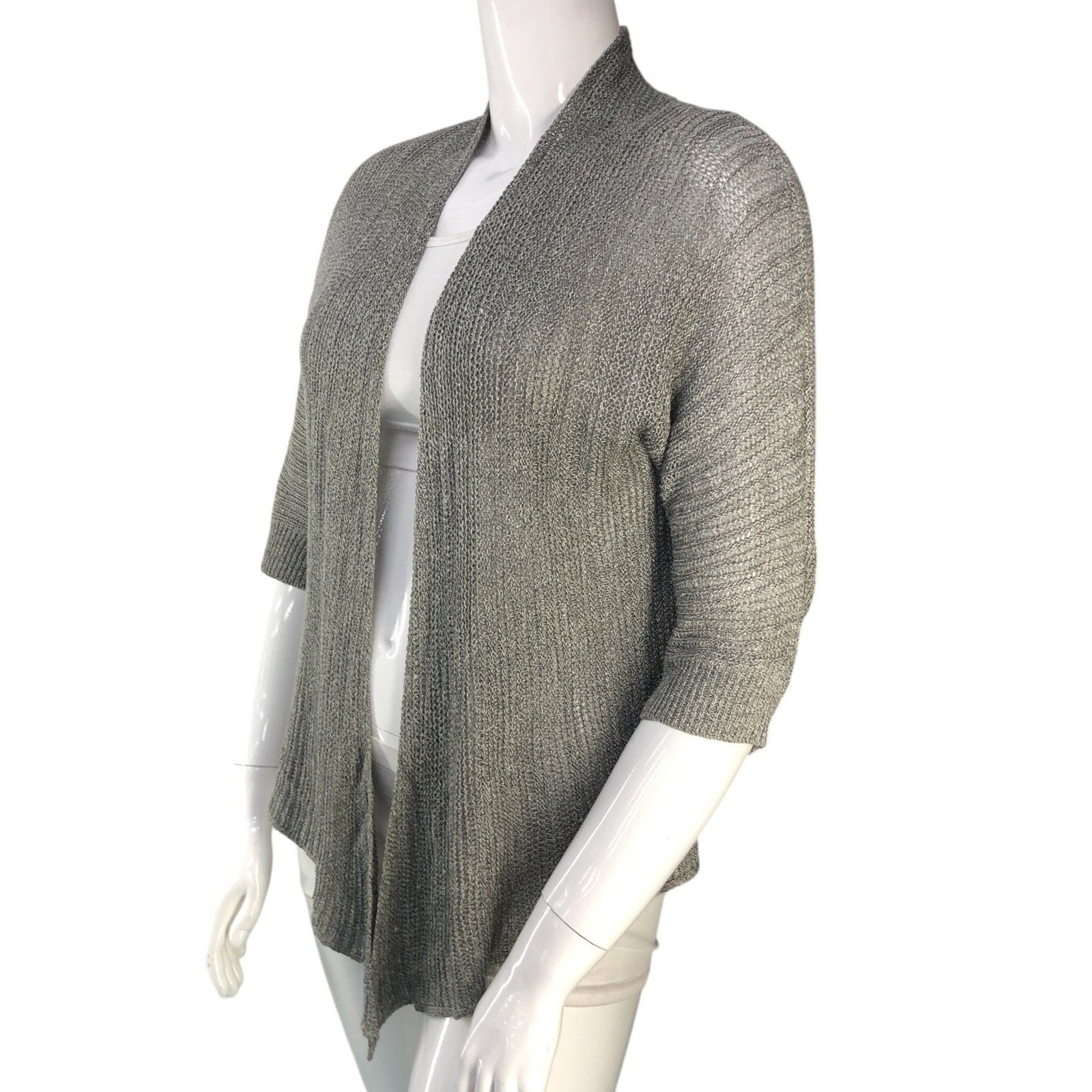 Eileen Fisher Eileen Fisher Size L Cardigan Open Front Linen Silk Gray Size L / US 10 / IT 46 - 4 Thumbnail