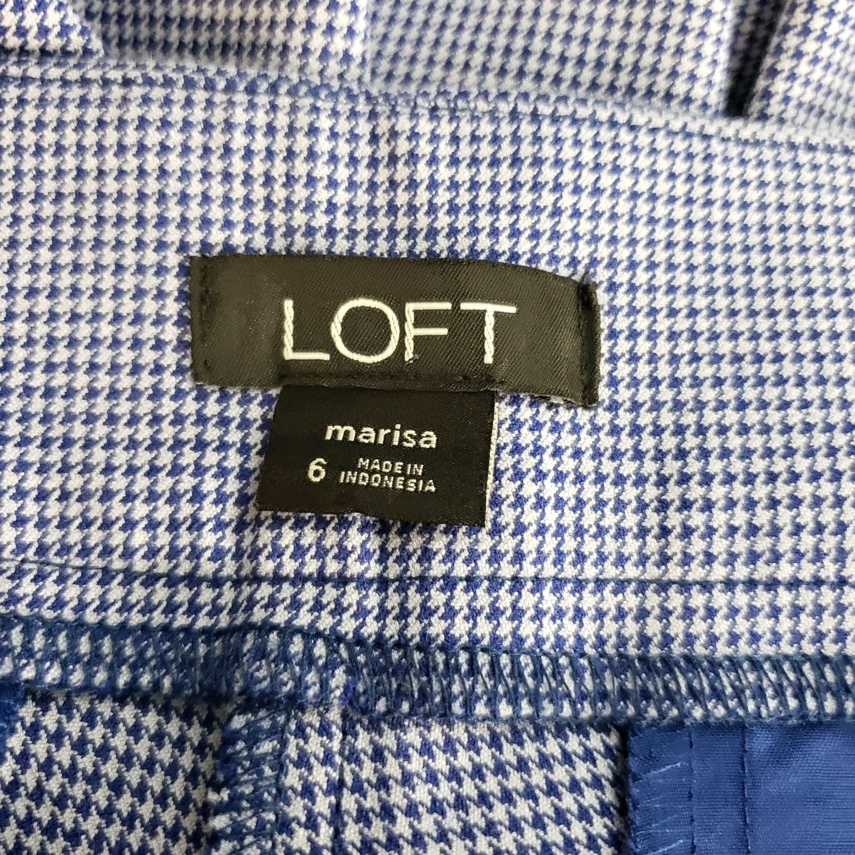 Ann Taylor Ann Taylor LOFT Marisa Pants Womens Sz 6 Blue Houndstooth Mid Rise Cotton Blend Size 28" / US 6 / IT 42 - 6 Thumbnail