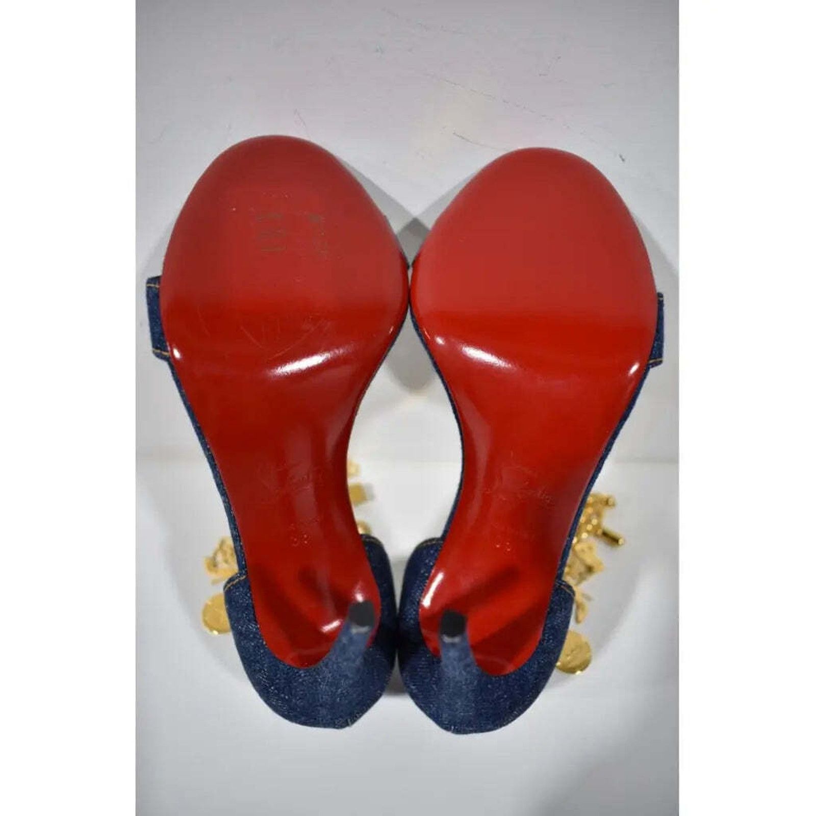 Christian Louboutin Gourmi Sandal 100 Denim Gold Charm Ankle Strap Heel Pump 36 Size US 6 / IT 36 - 12 Thumbnail