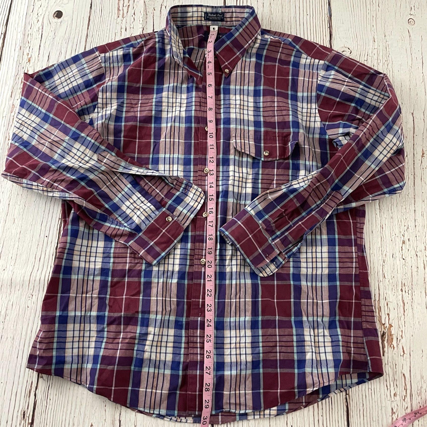 Gant GANT Shirt Button-Up Long Sleeve Plaid Mens XL Maroon Blue Button Front Size US XL / EU 56 / 4 - 3 Thumbnail