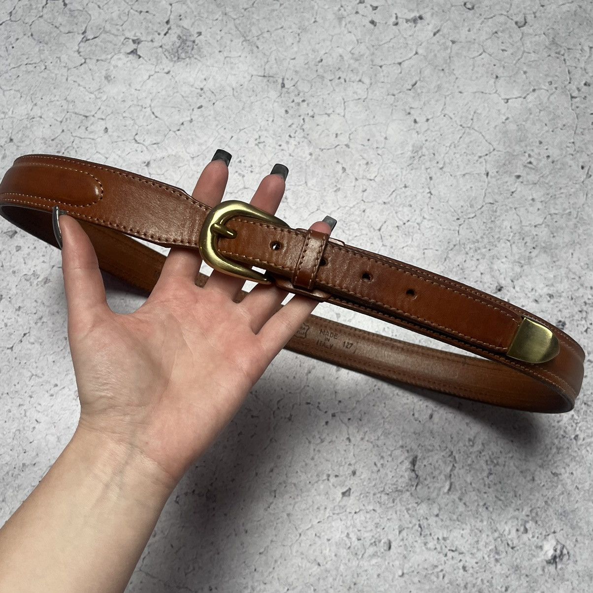 Designer × Japanese Brand × Vintage Brown Leather Belt Brass Hardware Italy Columbus Hype 00s Size ONE SIZE - 10 Thumbnail