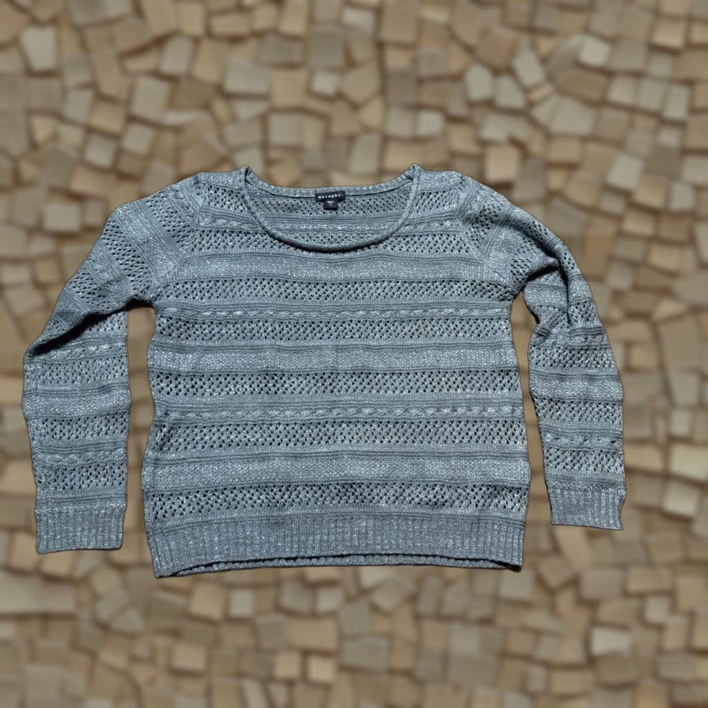 Vintage Metaphor Shirt Women's Large Grey Silver Sparkly Holes Long Sleeve Shirt Size L / US 10 / IT 46 - 1 Thumbnail