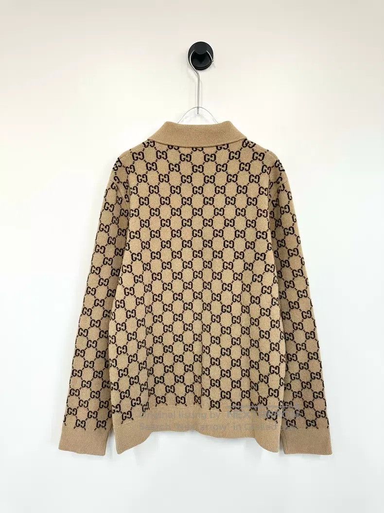Gucci Gucci Khaki lapel full-print logo wool knitted cardigan co Size M / US 6-8 / IT 42-44 - 2 Thumbnail