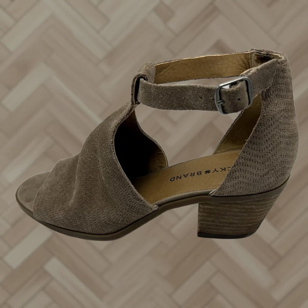 Lucky Brand Lucky Brand Sandals Womens 9 M Beige Tan Suede Cutout Open Toe Block Heels Size US 9 / IT 39 - 1 Thumbnail