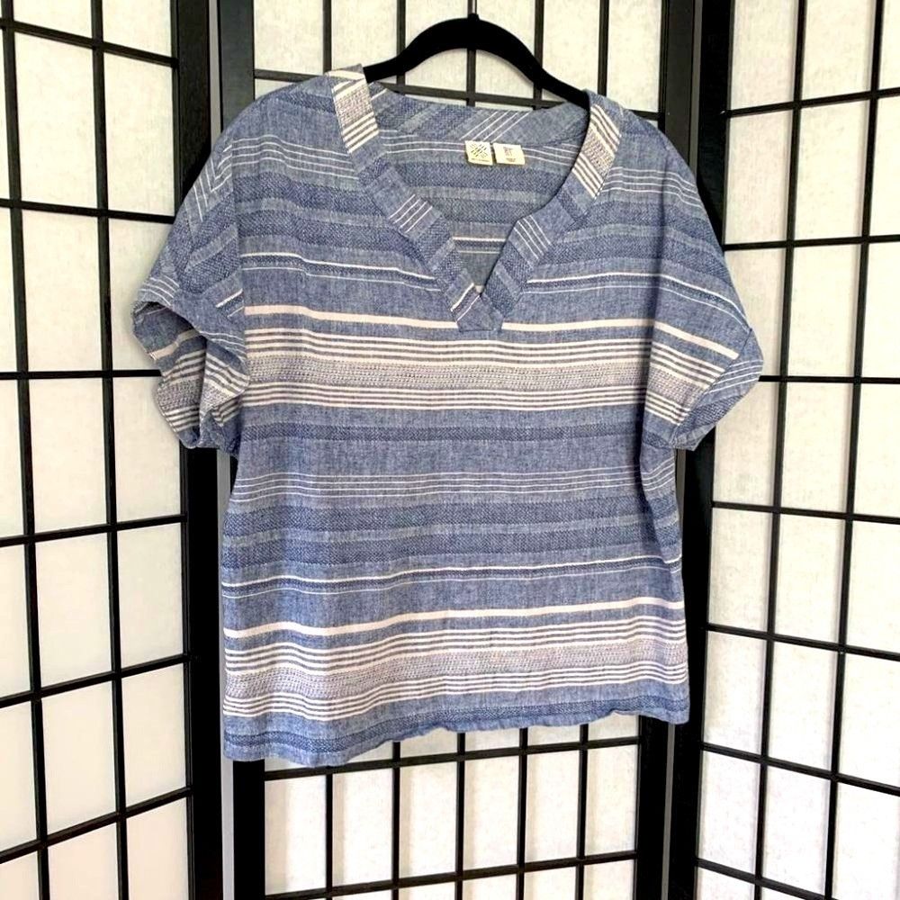 Anthropologie Anthropologie Artisan NY Striped Linen Top Shirt Blue Small Size S / US 4 / IT 40 - 3 Thumbnail