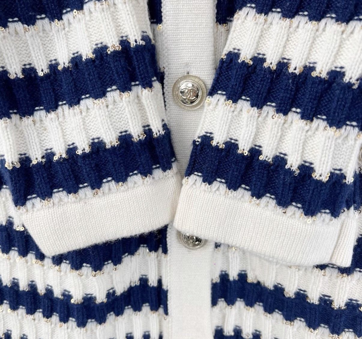 Chanel Chanel Blue & White Striped Sequin Knit Dress K12 Size XXS / US 00 / IT 34 - 7 Thumbnail
