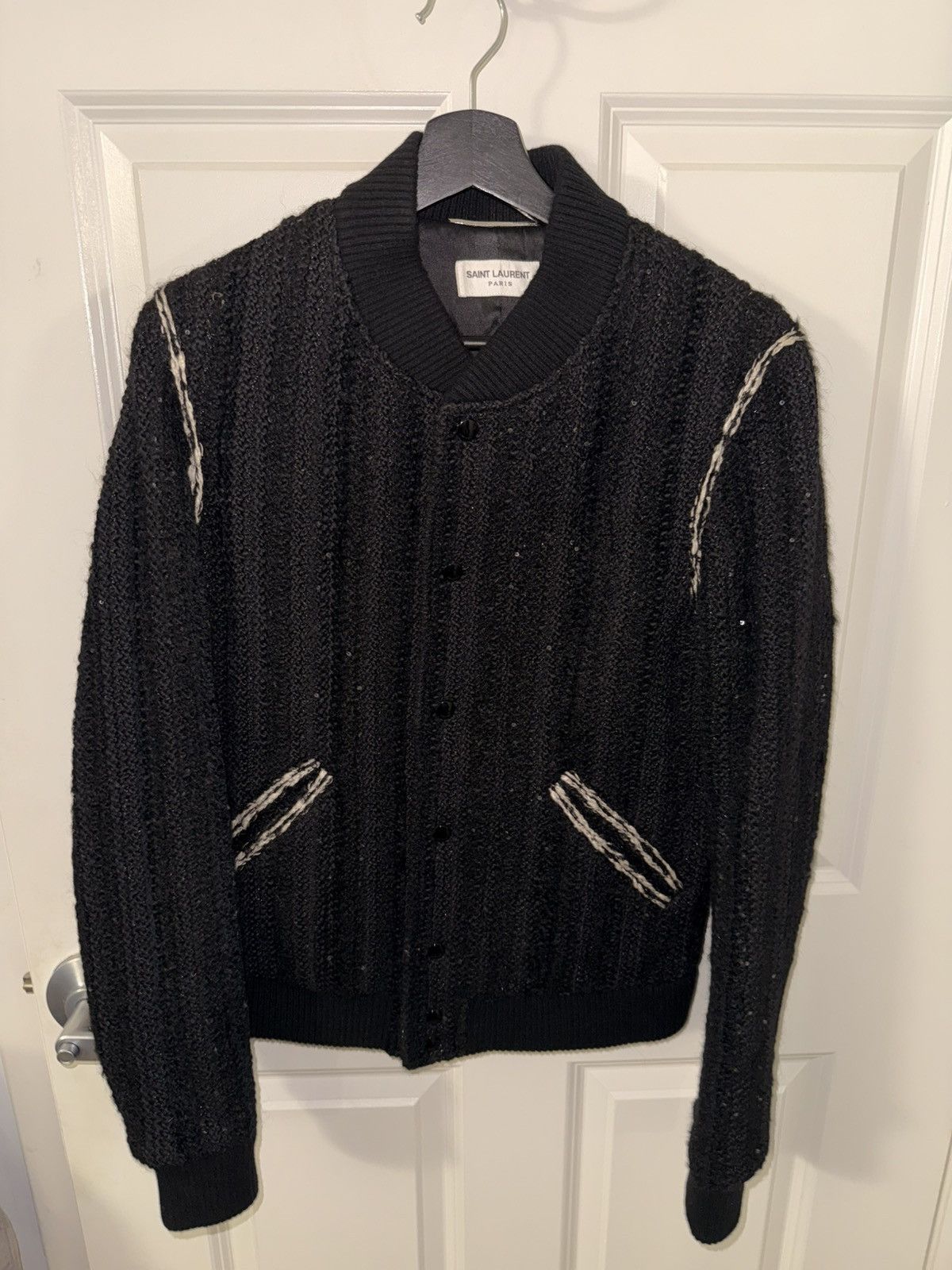Saint Laurent Paris Saint Laurent Men’s Teddy Jacket Tweed Sequin Crochet 2018 Size US S / EU 44-46 / 1 - 5 Thumbnail