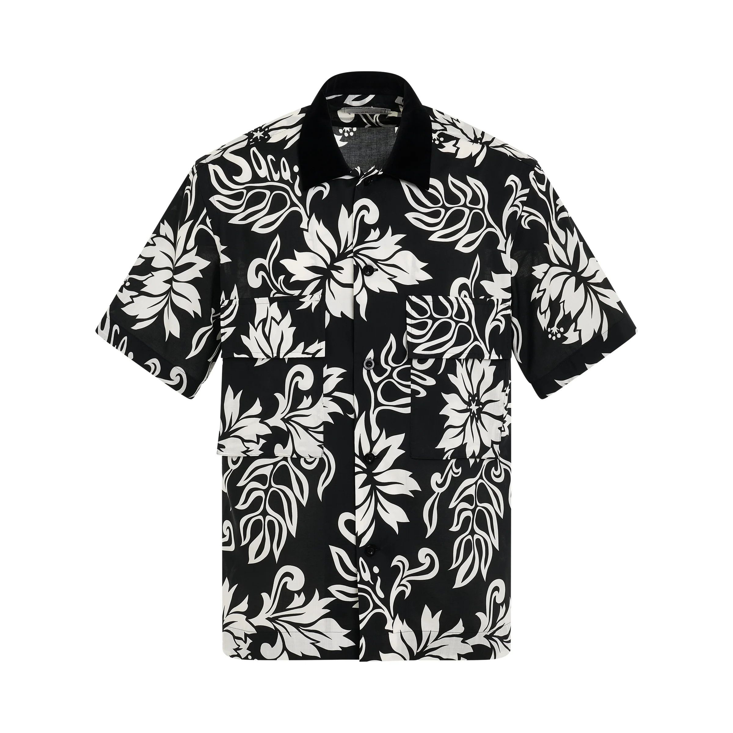 o1mris0824 Floral Print Shirt in Black