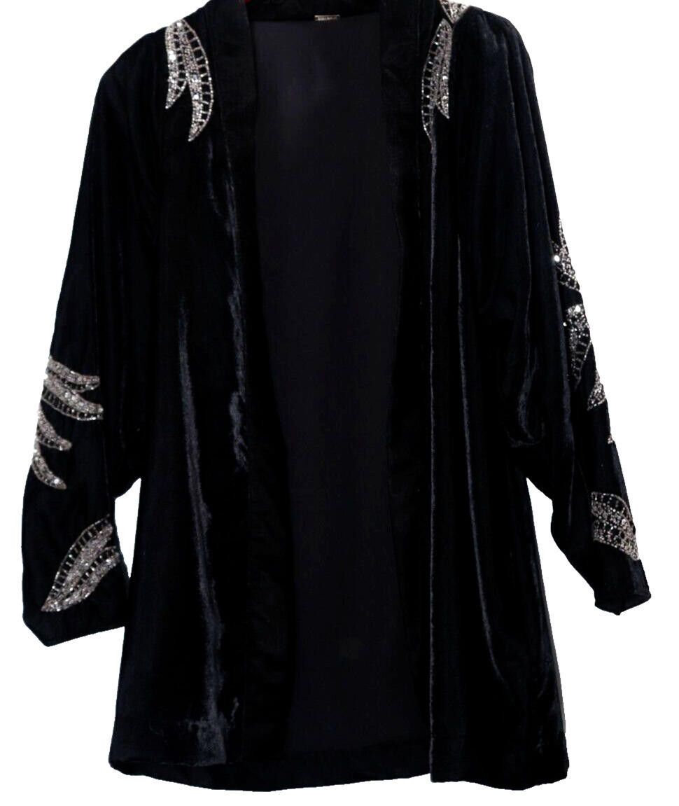 Designer Dodo Bar Or Women 42 Black Corinne Velvet Kimono Jacket Coat Size M / US 6-8 / IT 42-44 - 5 Thumbnail