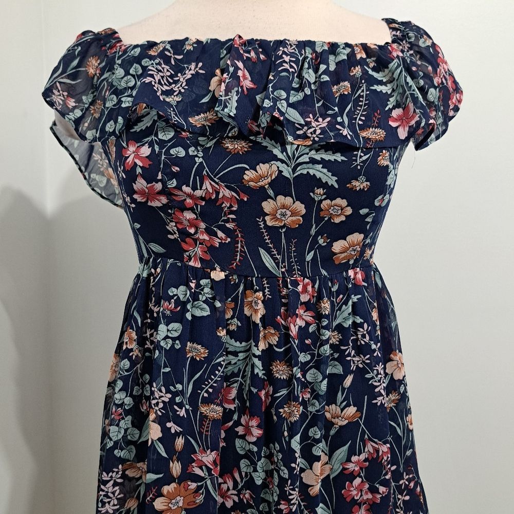 Other Lulu's Floral Print My Favorite Off The Shoulder Dress Navy Size S / US 4 / IT 40 - 10 Thumbnail