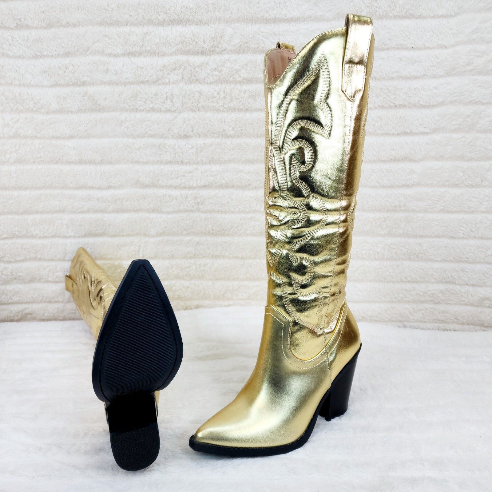 Other Electric Brushed Metallic Gold Western Knee High Cowgirl Boo Size US 7.5 / IT 37.5 - 5 Thumbnail