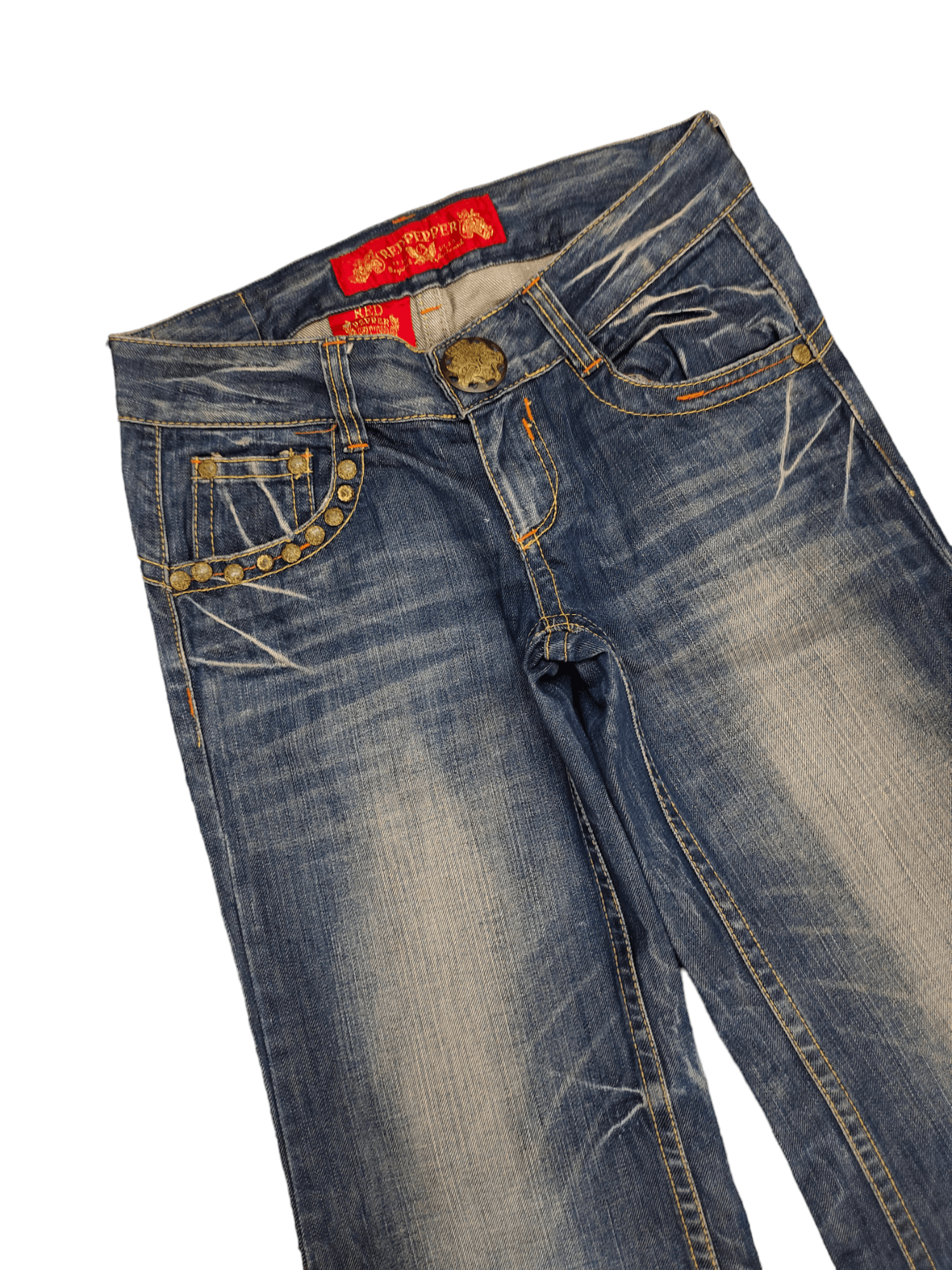 If Six Was Nine Baggy Flare Jeans Red Pepper Low Rise Faded Denim Bootcut Size US 27 - 14 Thumbnail
