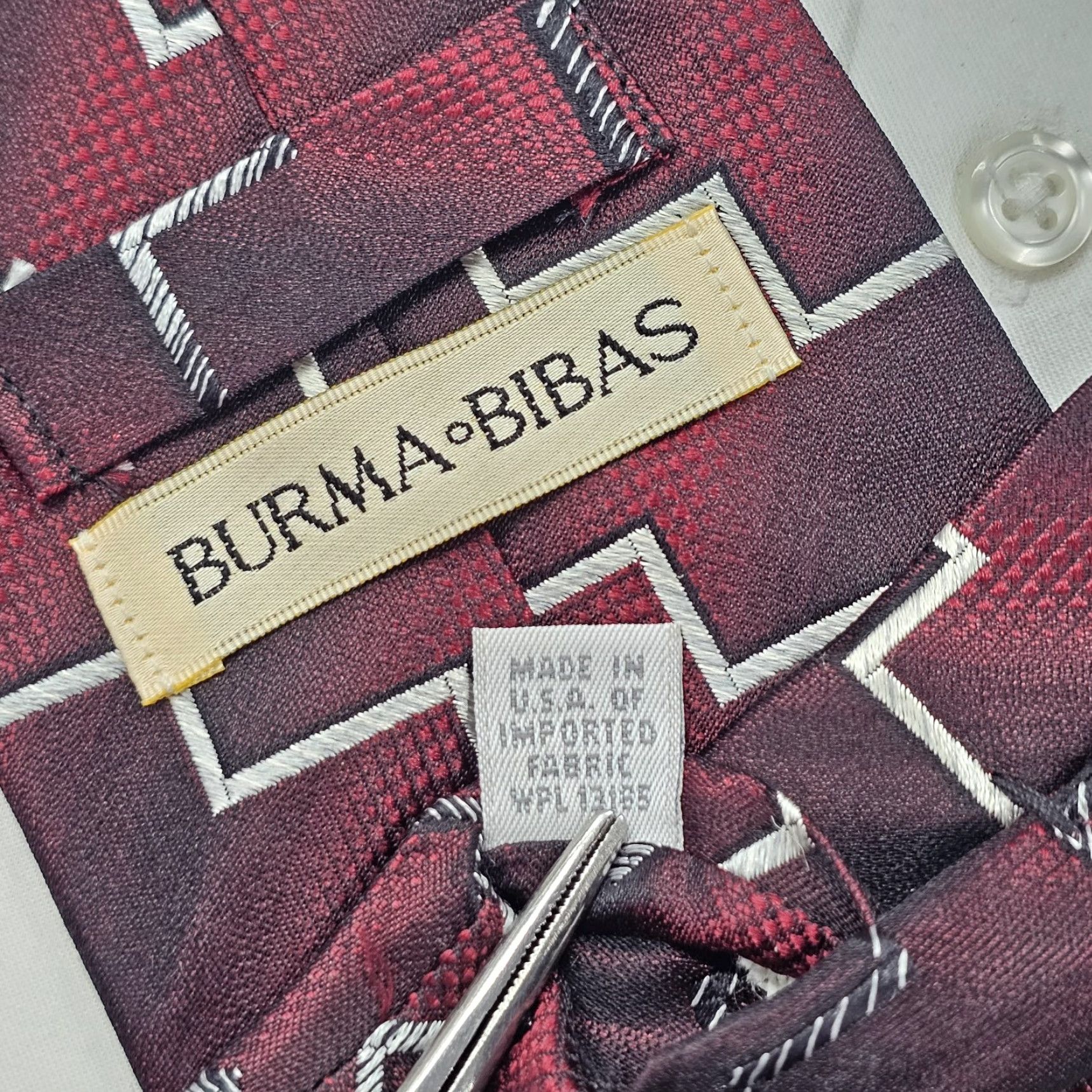 Vintage Burma Bibas Necktie Mens Silk Tie Burgandy Striped Lightning Bolt 57"X4" USA Silk Tie Men Size ONE SIZE - 6 Thumbnail
