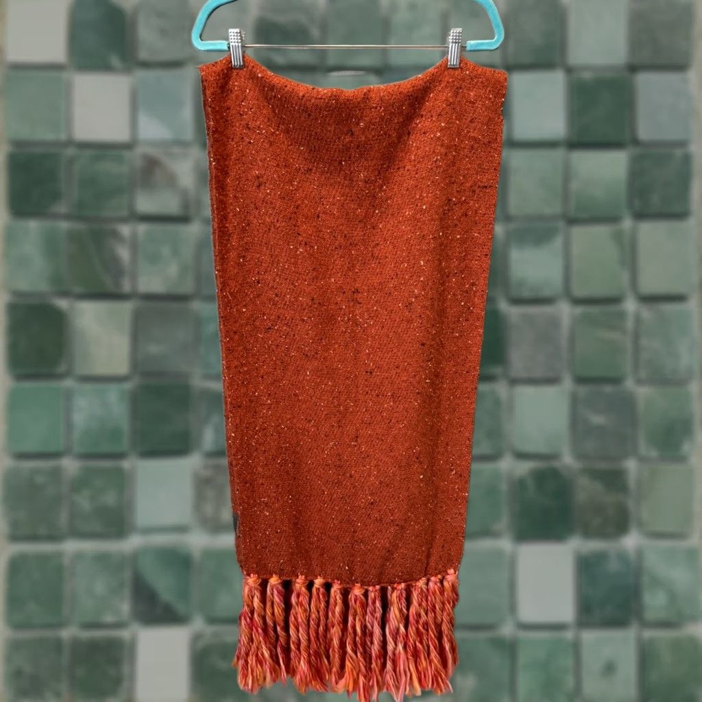 Anthropologie Anthropologie Orange Chunky Knit Scarf Tassle Blanket Size ONE SIZE - 1 Thumbnail