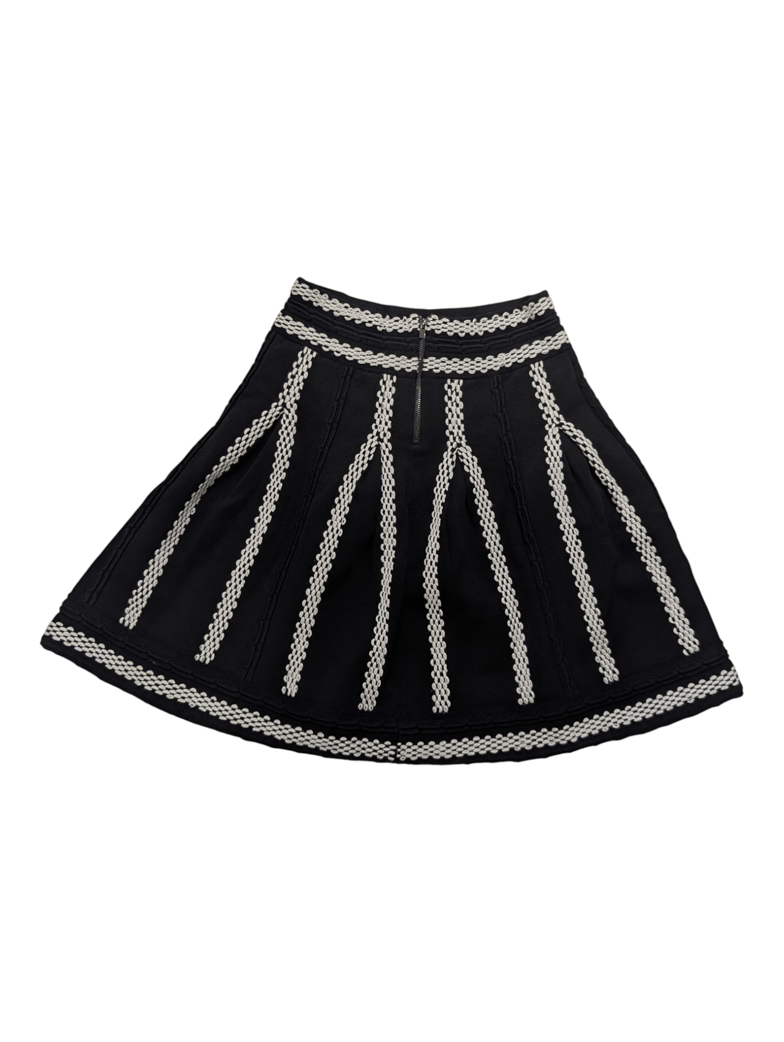 Maje Maje Black A-Line Skirt With White Embroidery Pattern Size 26" / US 2 / IT 38 - 2 Thumbnail