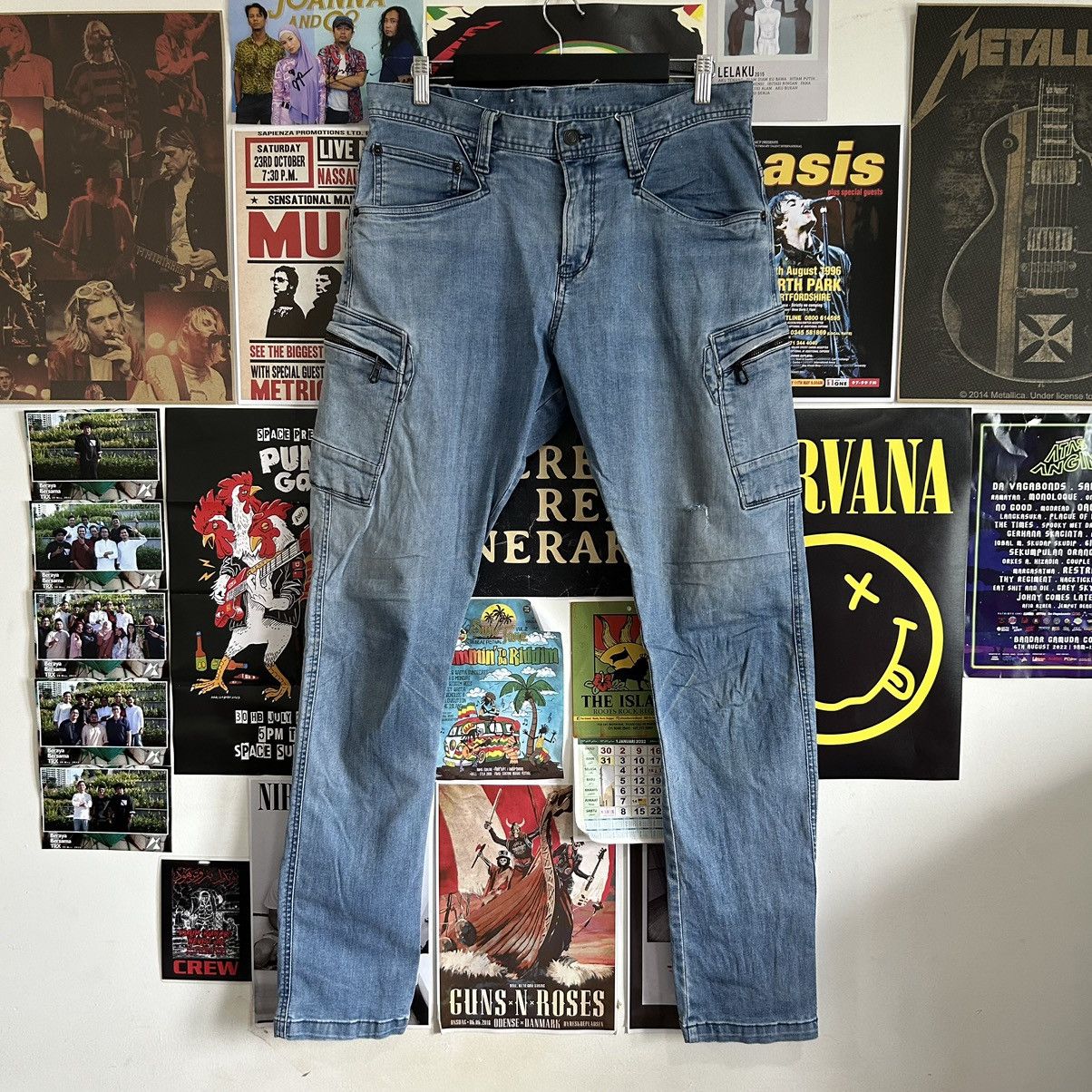 image of Vintage Evenriver Workwear Erx Multipocket Cargo Denim in Blue Wash, Men's (Size 33)