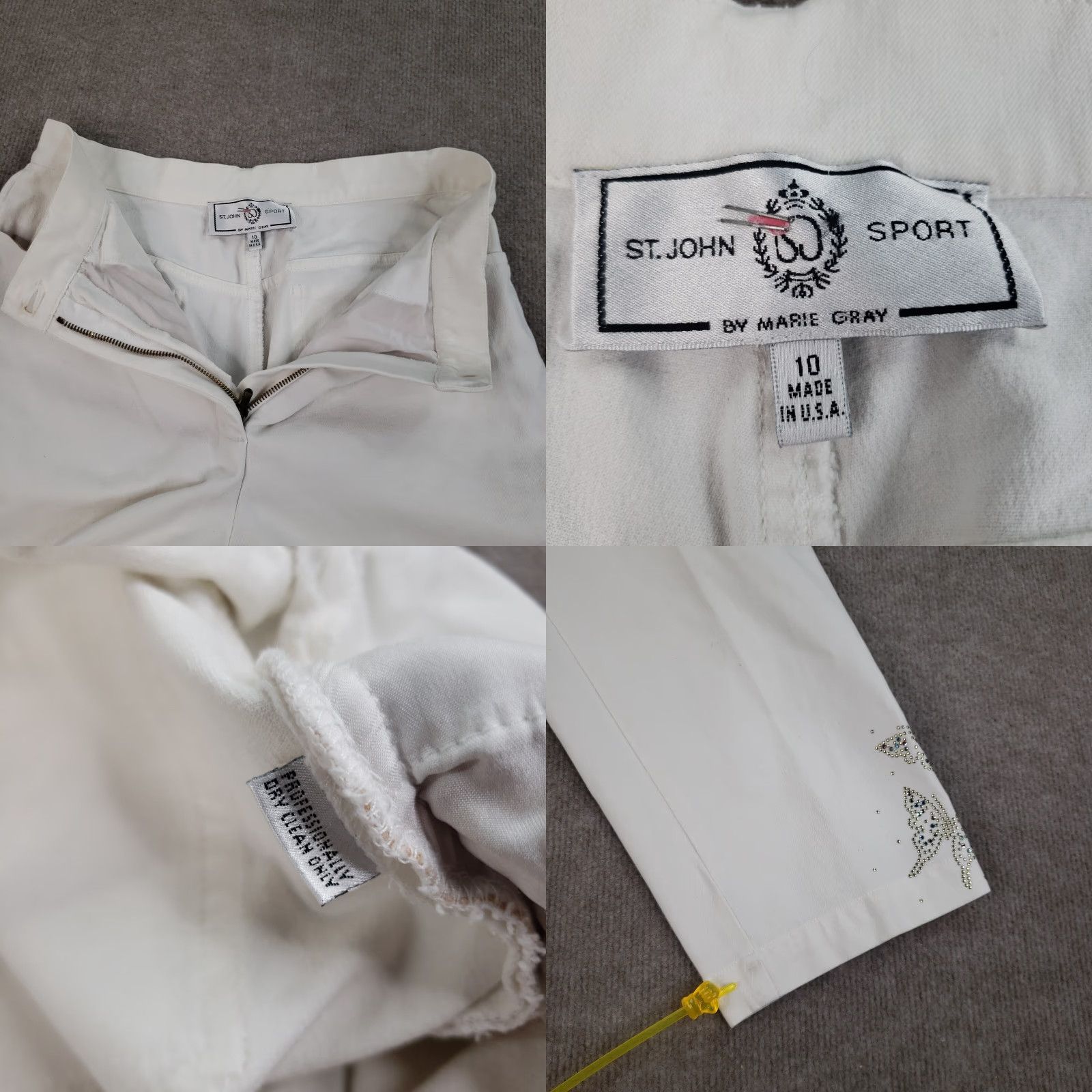 Vintage St John Sport Womens Capri Pants 10 White Stretch Cropped Butterfly Studded Size 32" / US 10 / IT 46 - 8 Thumbnail