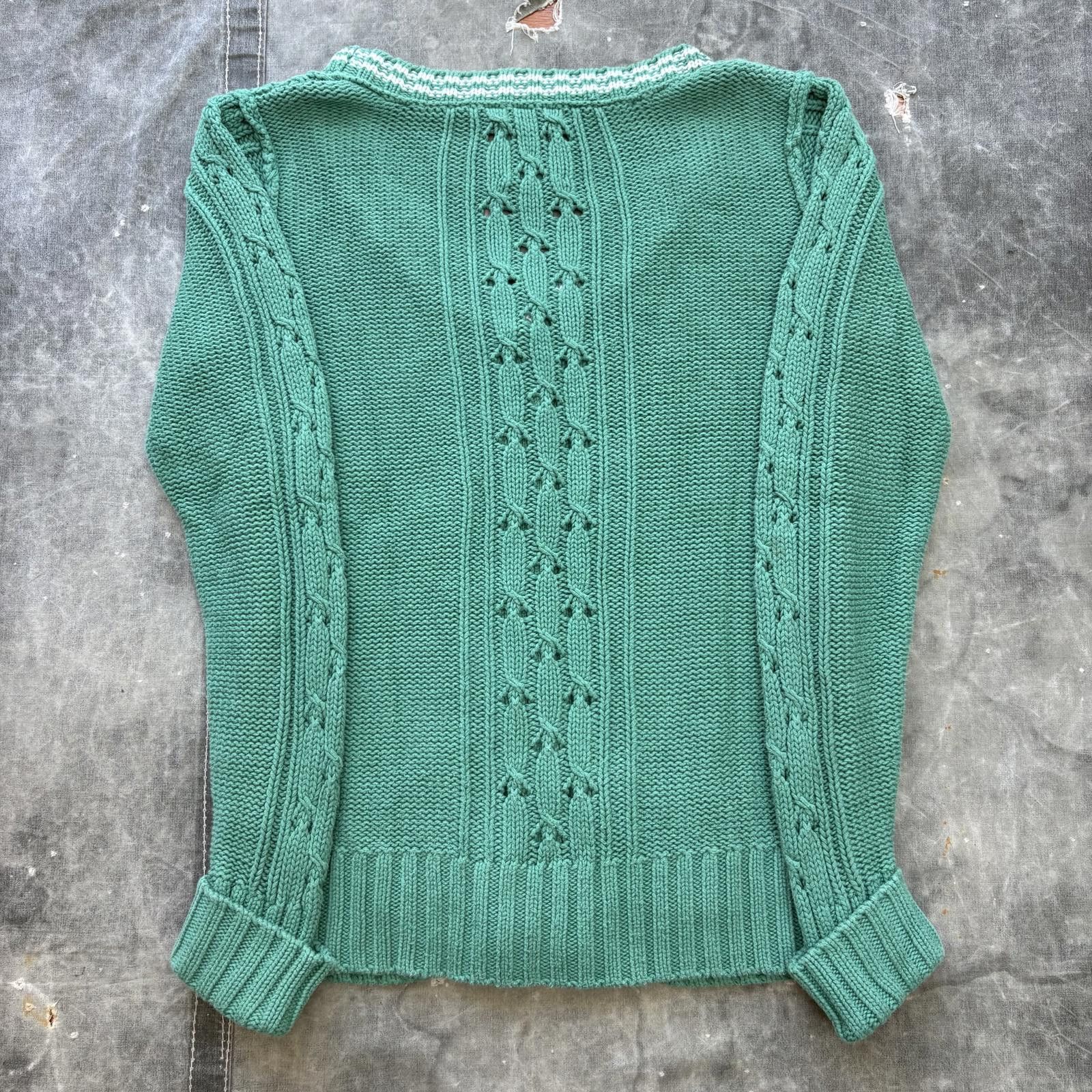 Old Navy Vintage Y2K Old Navy Light Green Cable-Knit Cardigan Sweater Size XL / US 12-14 / IT 48-50 - 6 Thumbnail