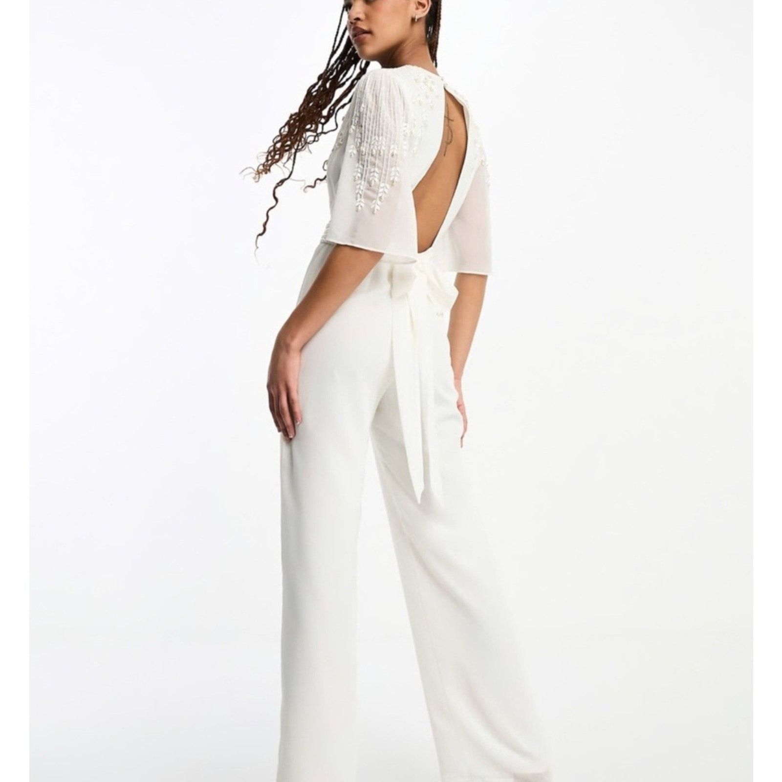 Other ASOS Hope & Ivy Bridal Embellished Bow Back Jumpsuit 12 Size XL / US 12-14 / IT 48-50 - 5 Thumbnail