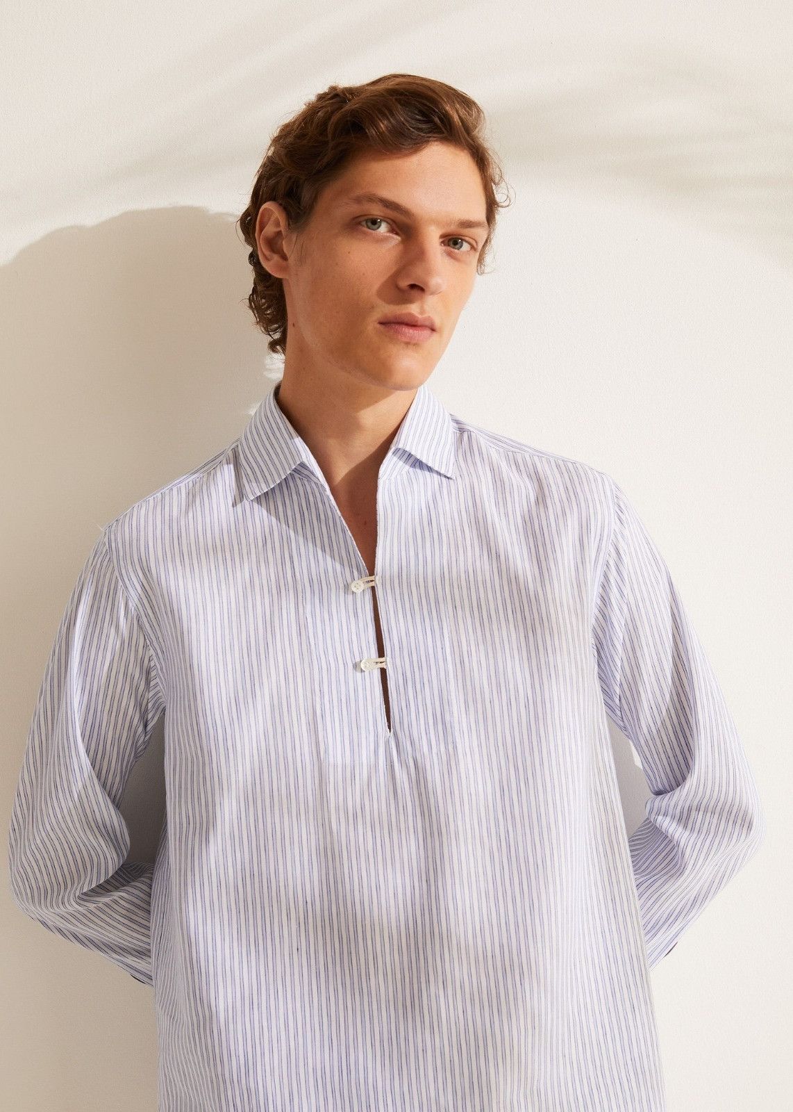 Loro Piana o1srvl11e0924 Tahiti Shirt in White/Grey Size US L / EU 52-54 / 3 - 3 Thumbnail