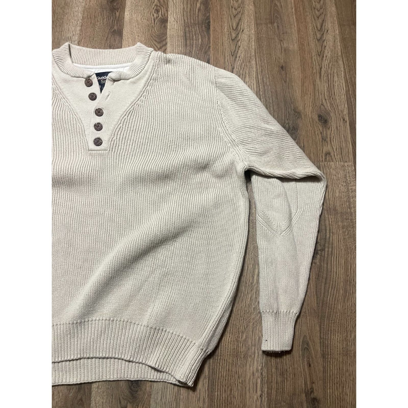 Vintage Guided Series Sweater Men’s Size Large Tall Brown Tan 1/4 Buttons Pullover Knit Cotton Regular Weight Casual Size US L / EU 52-54 / 3 - 4 Thumbnail