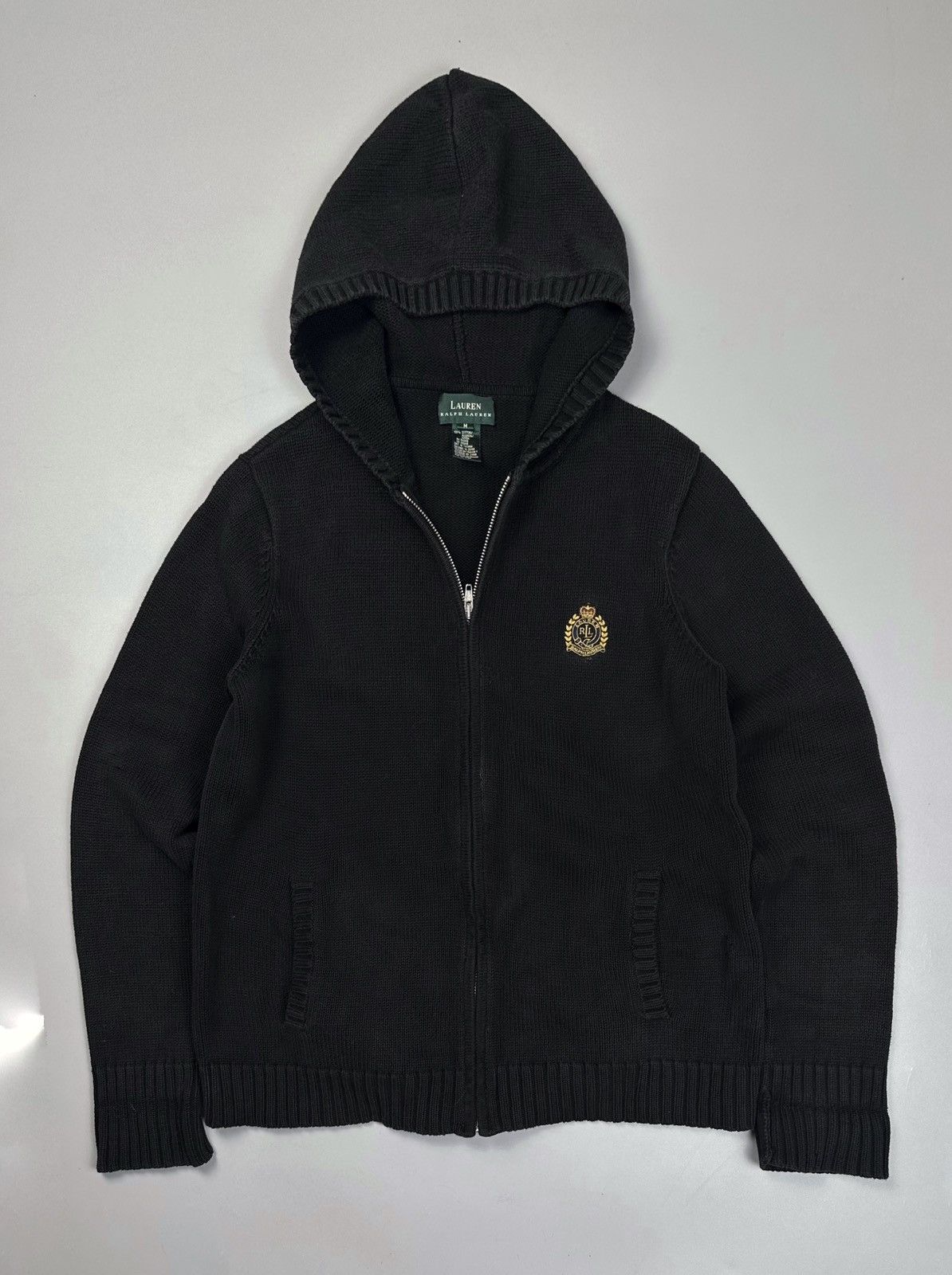 Polo Ralph Lauren × RRL Ralph Lauren Lauren Ralph Lauren Black Knit Zip Hoodie Size M / US 6-8 / IT 42-44 - 1 Thumbnail