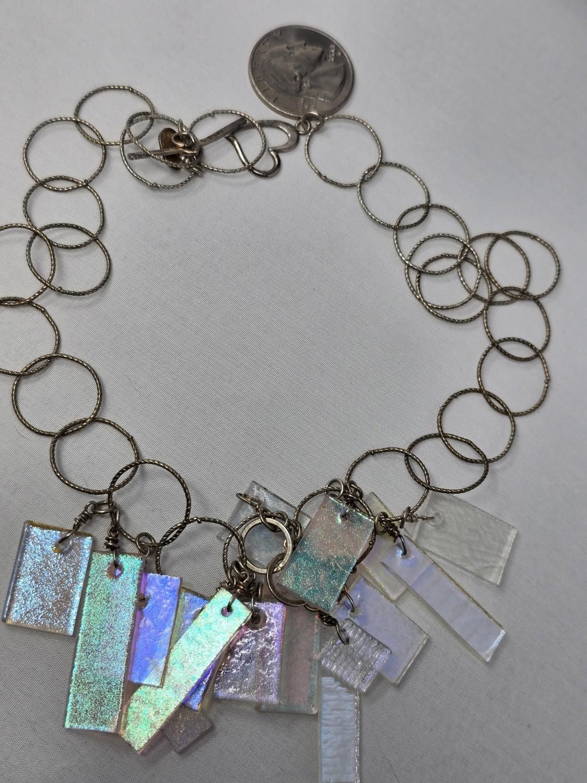 Studio D'Artisan Sterling Silver 925 Dichroic Glass Necklace 18” Artisan Size ONE SIZE - 4 Thumbnail