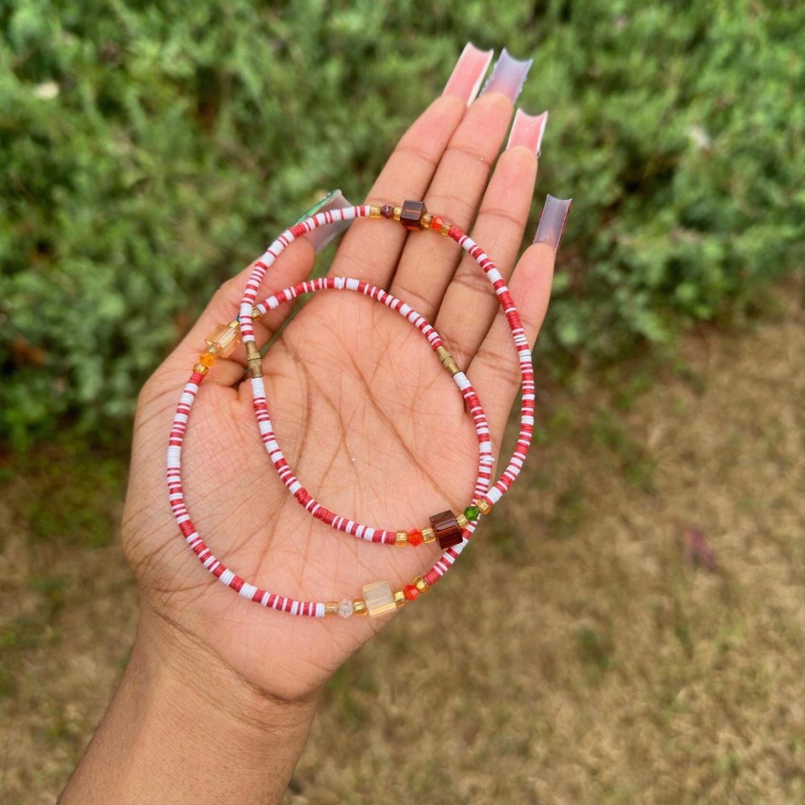 Handmade African heishi bead beaded screw on anklets from Ghana Size ONE SIZE - 2 Thumbnail