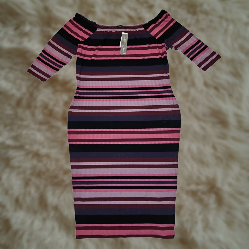 Vintage Lane Bryant Midi Dress NWT Women's 18/20 Striped Bodycon Stretch Scoop Neck Dress Size XXL / US 16-18 / IT 52-54 - 1 Thumbnail