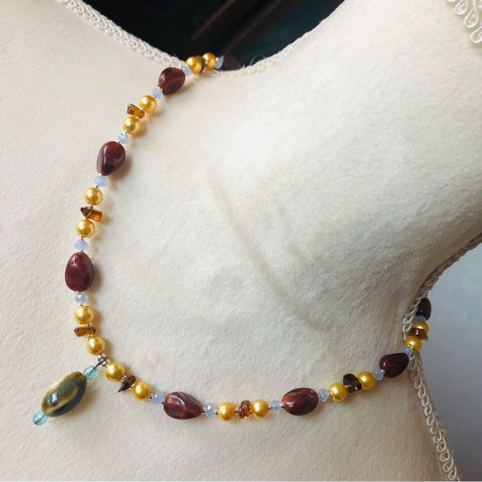 Handmade Handcrafted repurpose Czech glass pearl beaded necklace Size ONE SIZE - 1 Thumbnail