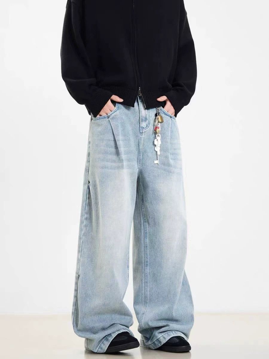 Jean Retro men's loose straight casual washed blue jeans Size US 32 / EU 48 - 4 Thumbnail