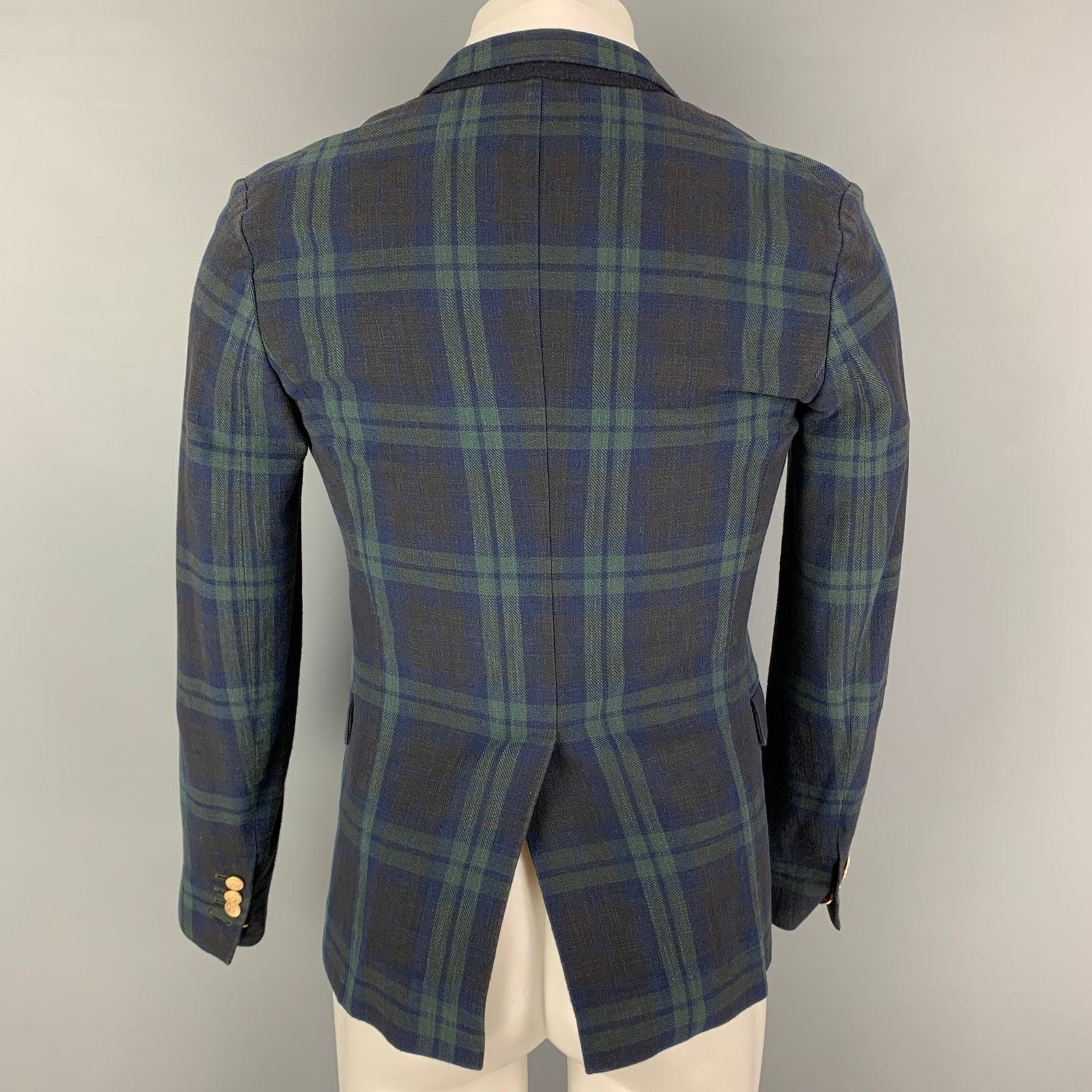 Dsquared2 Size 36 Navy Green Blackwatch Plaid Cotton Sport Coat Size 36R - 4 Thumbnail