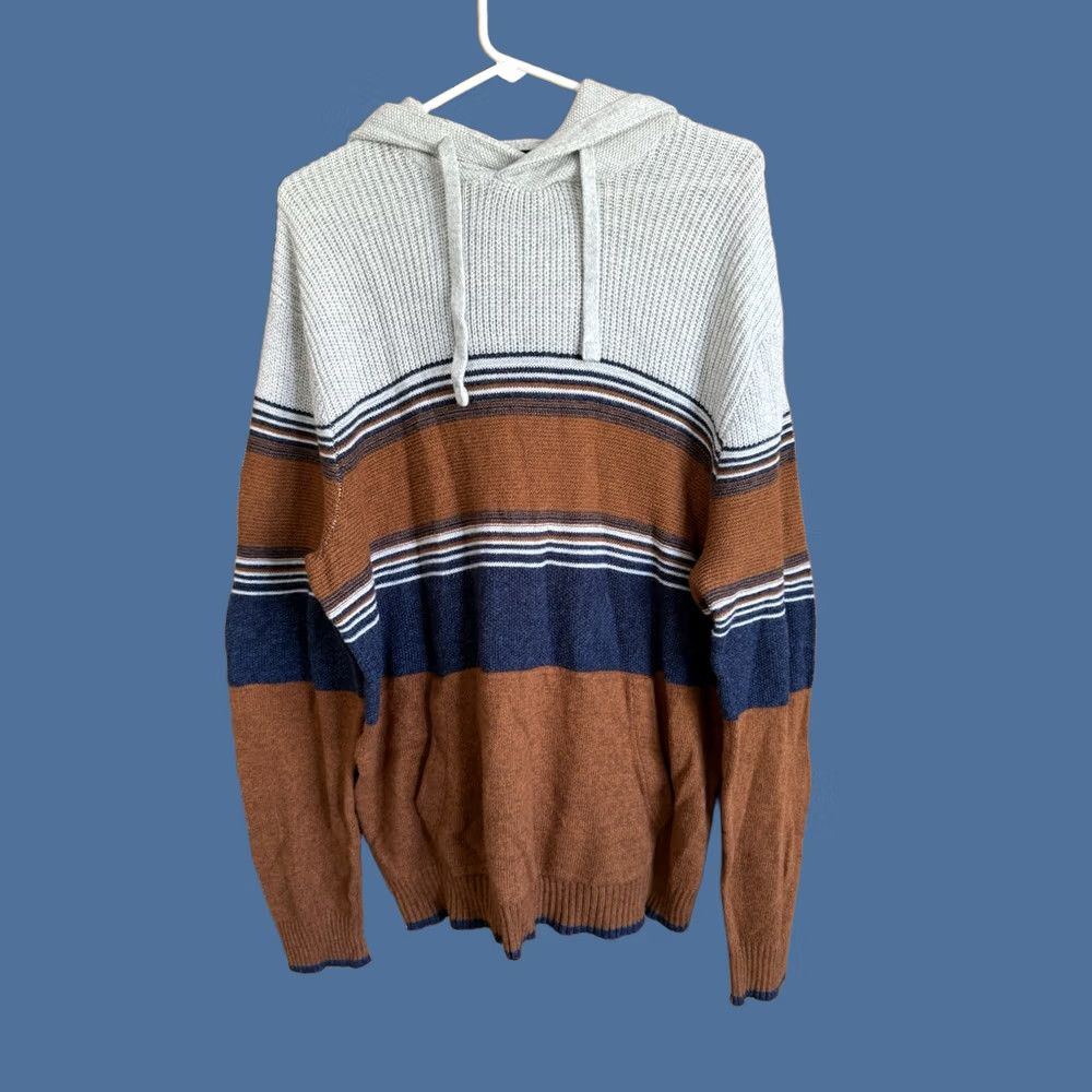 American Eagle Outfitters American Eagle Sweater Large Mens Hooded Tan Gray Preppy Academia Varsity Classy Size L / US 10 / IT 46 - 1 Thumbnail