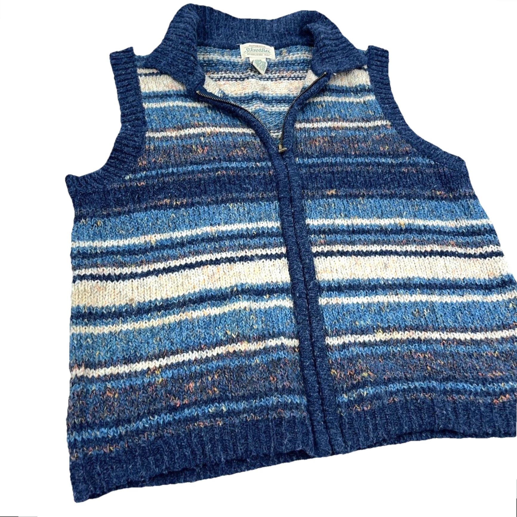Vintage Vintage St Johns Bay Sweater Vest Women Large Blue Striped Full Zip Acrylic Wool Size L / US 10 / IT 46 - 4 Thumbnail